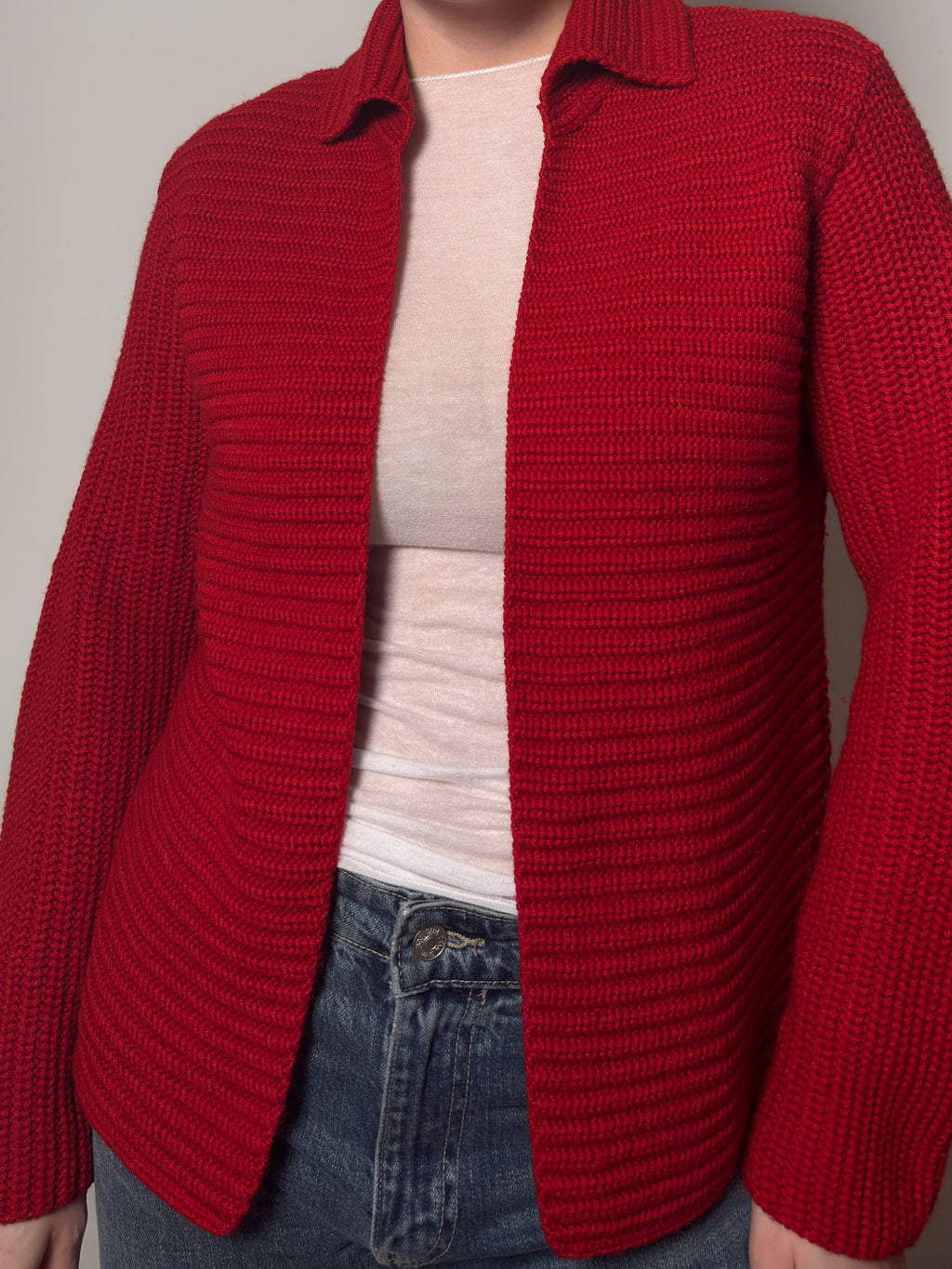 Wool blend red cardigan