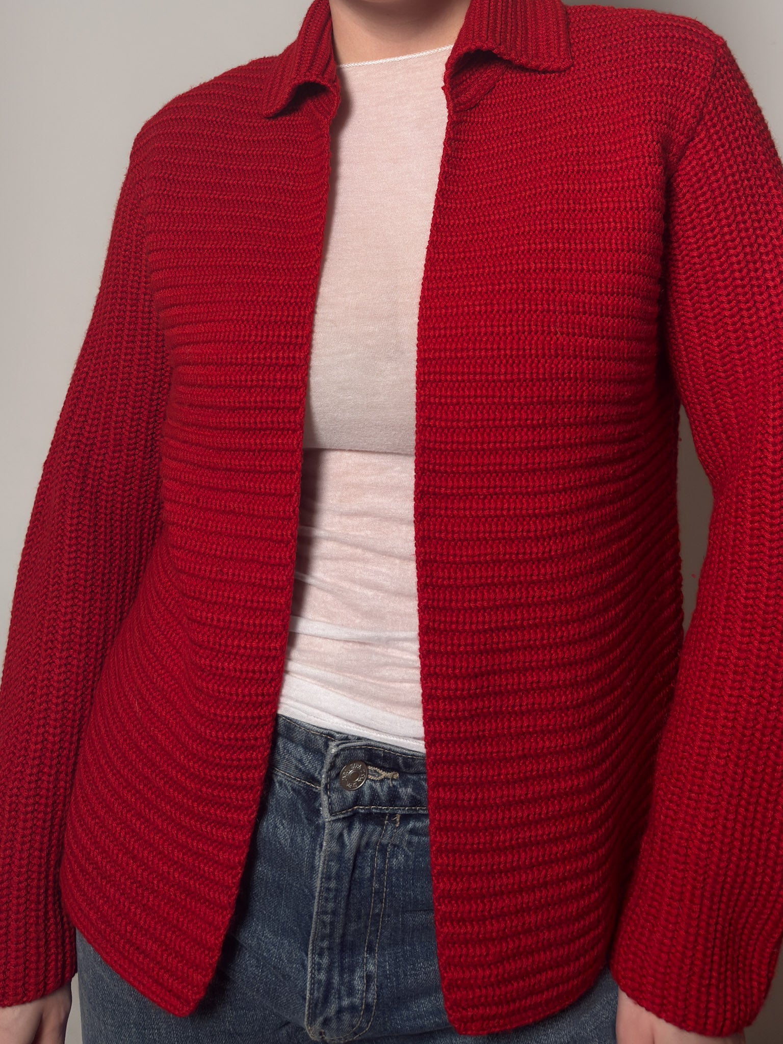 Wool blend red cardigan