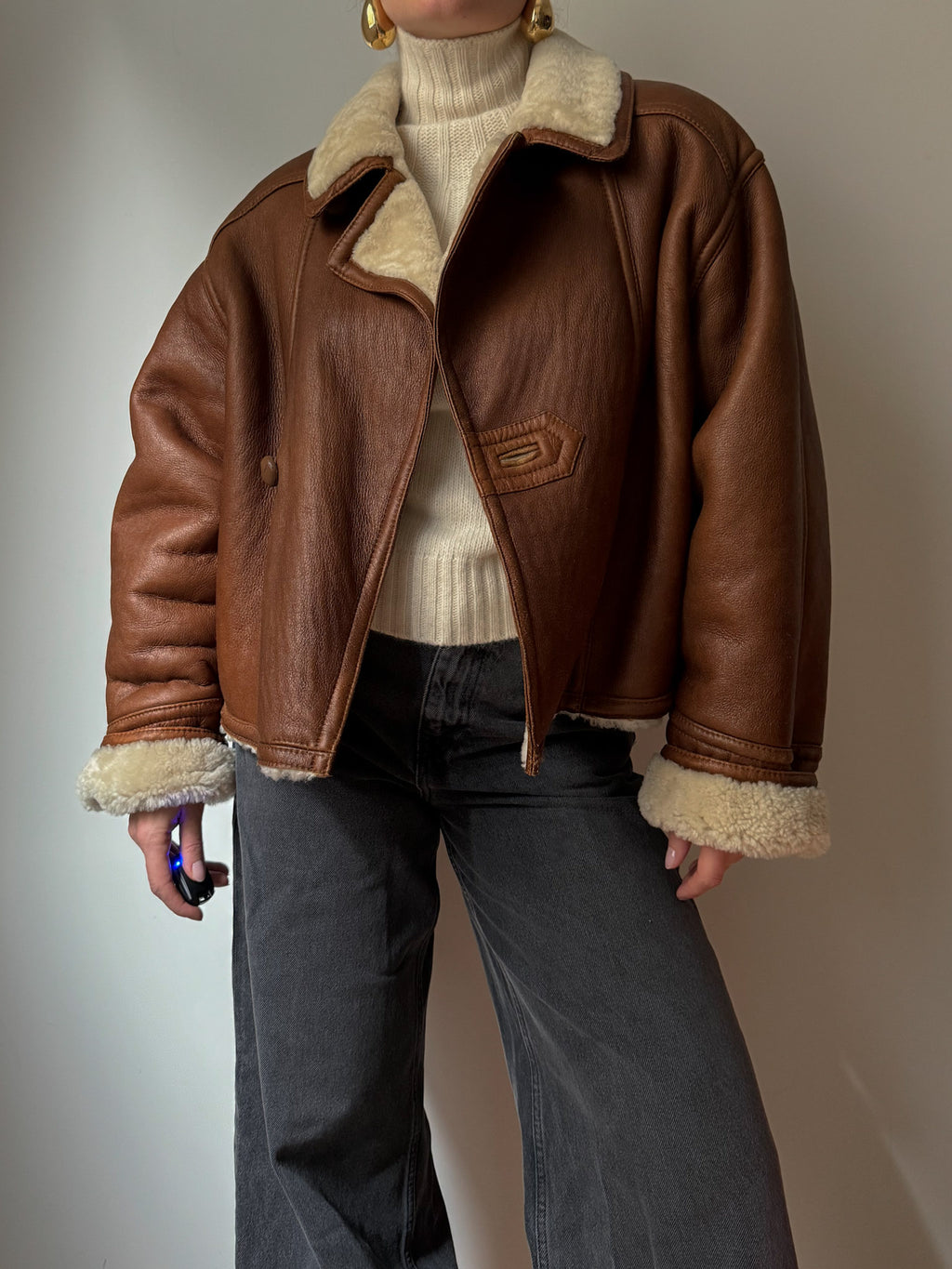 Cropped real shearling