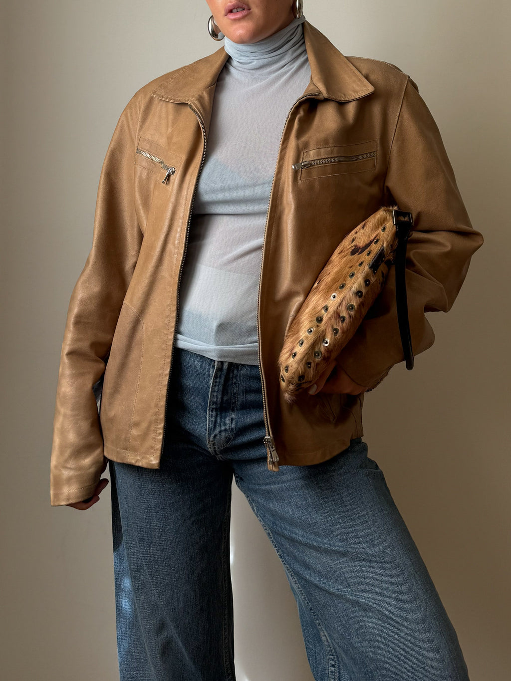 Real leather beige jacket