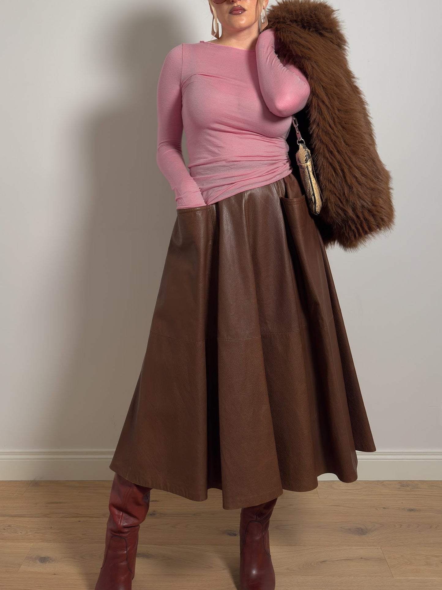 Real leather rust skirt