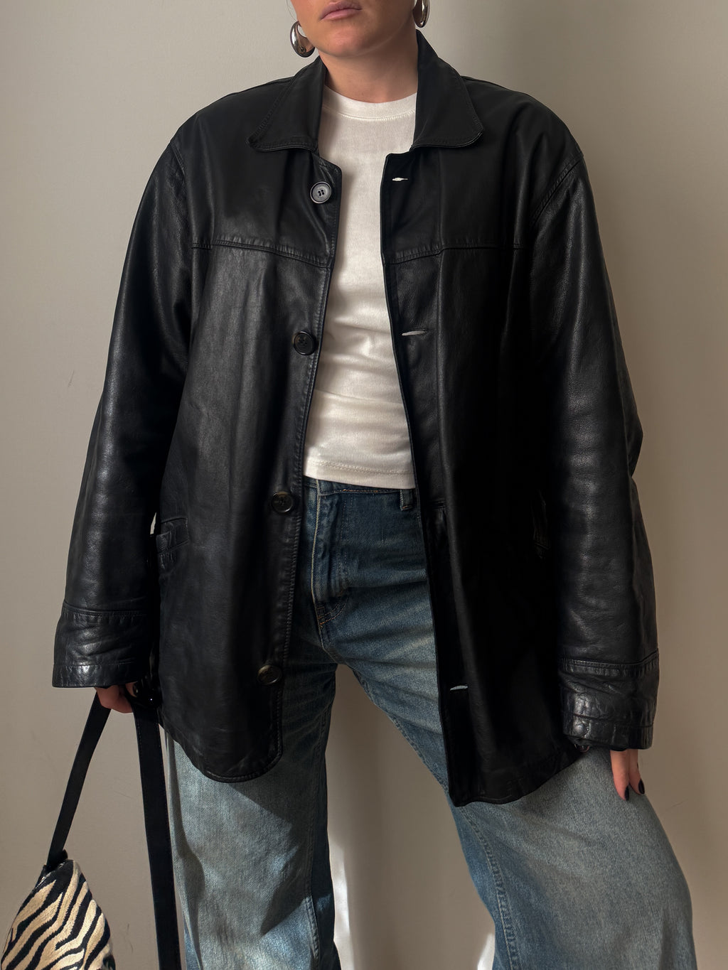 Giacca vintage in vera pelle nera