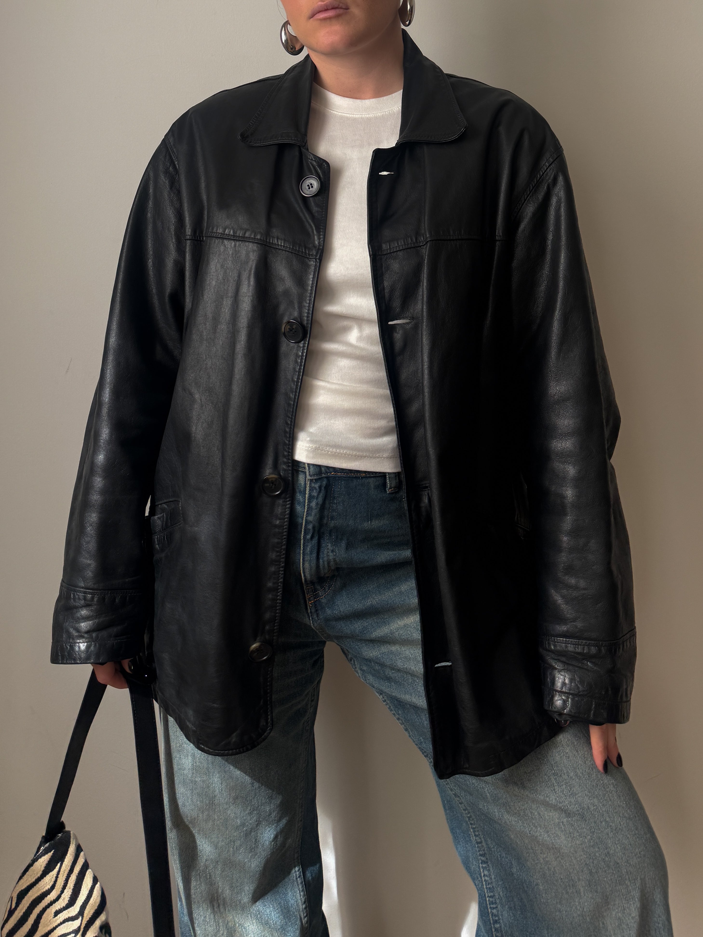 Giacca vintage in vera pelle nera