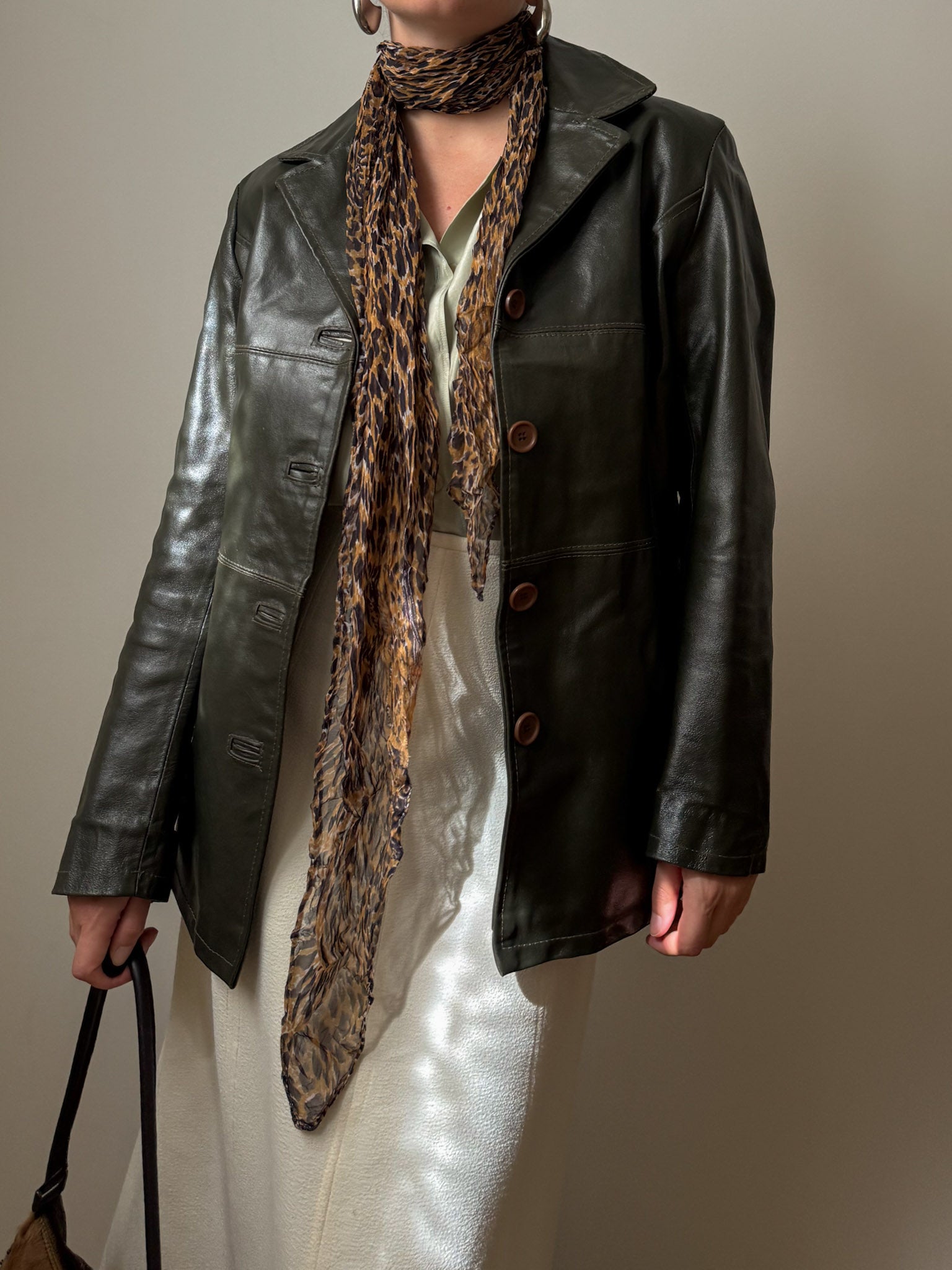 Real leather green jacket