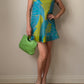 Pure silk sky and green mini dress