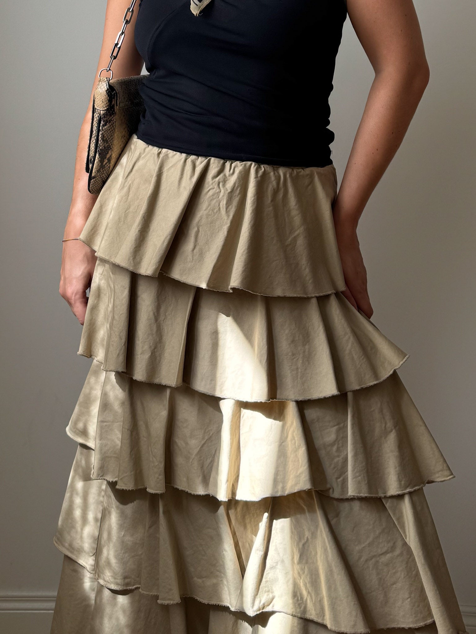 Cotton flounced beige skirt