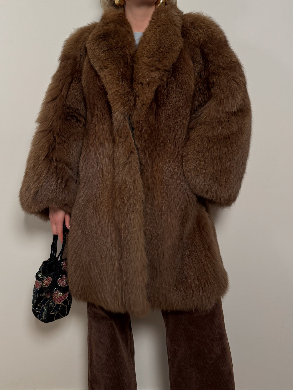 Real fur brown coat