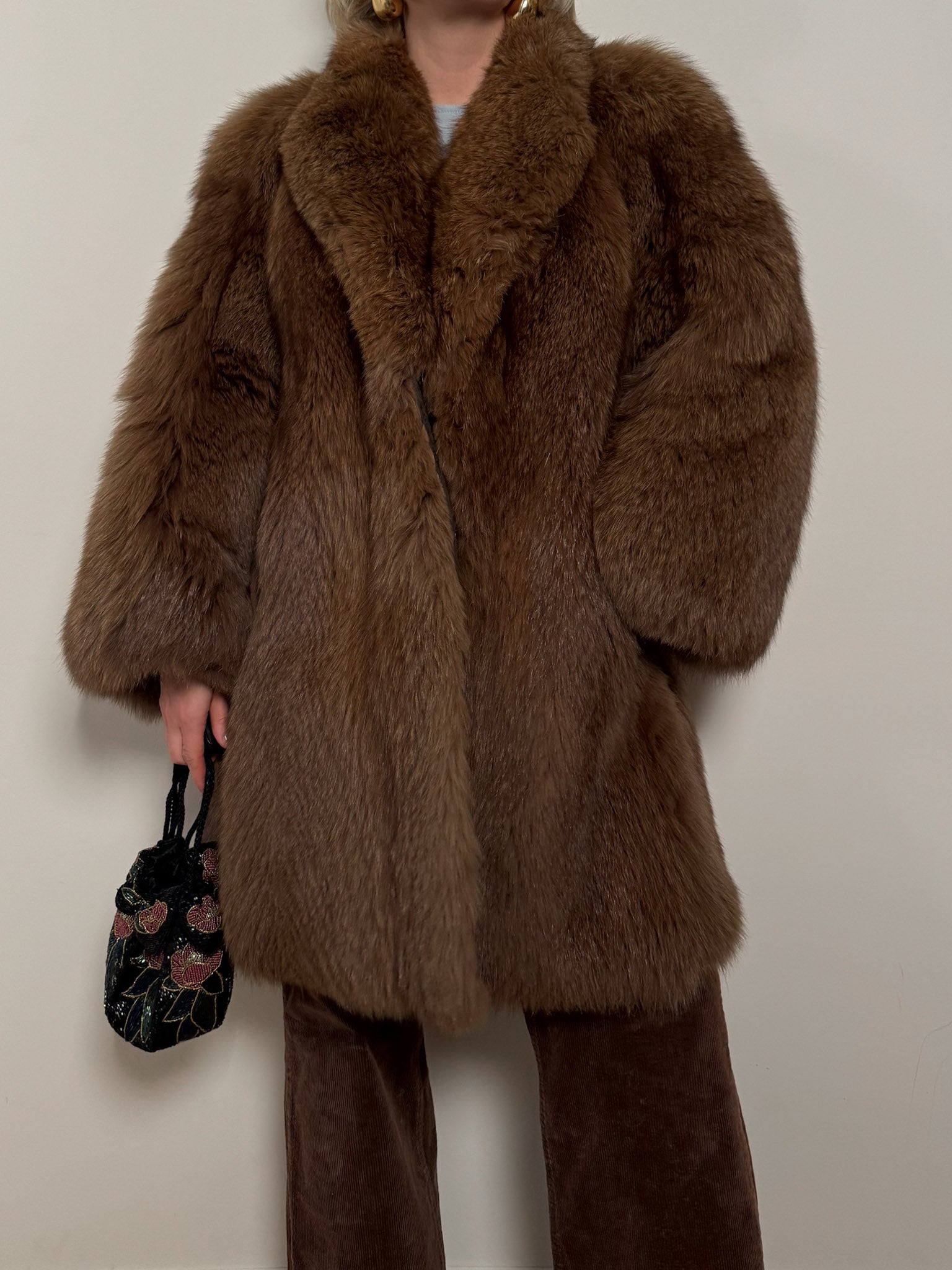 Real fur brown coat