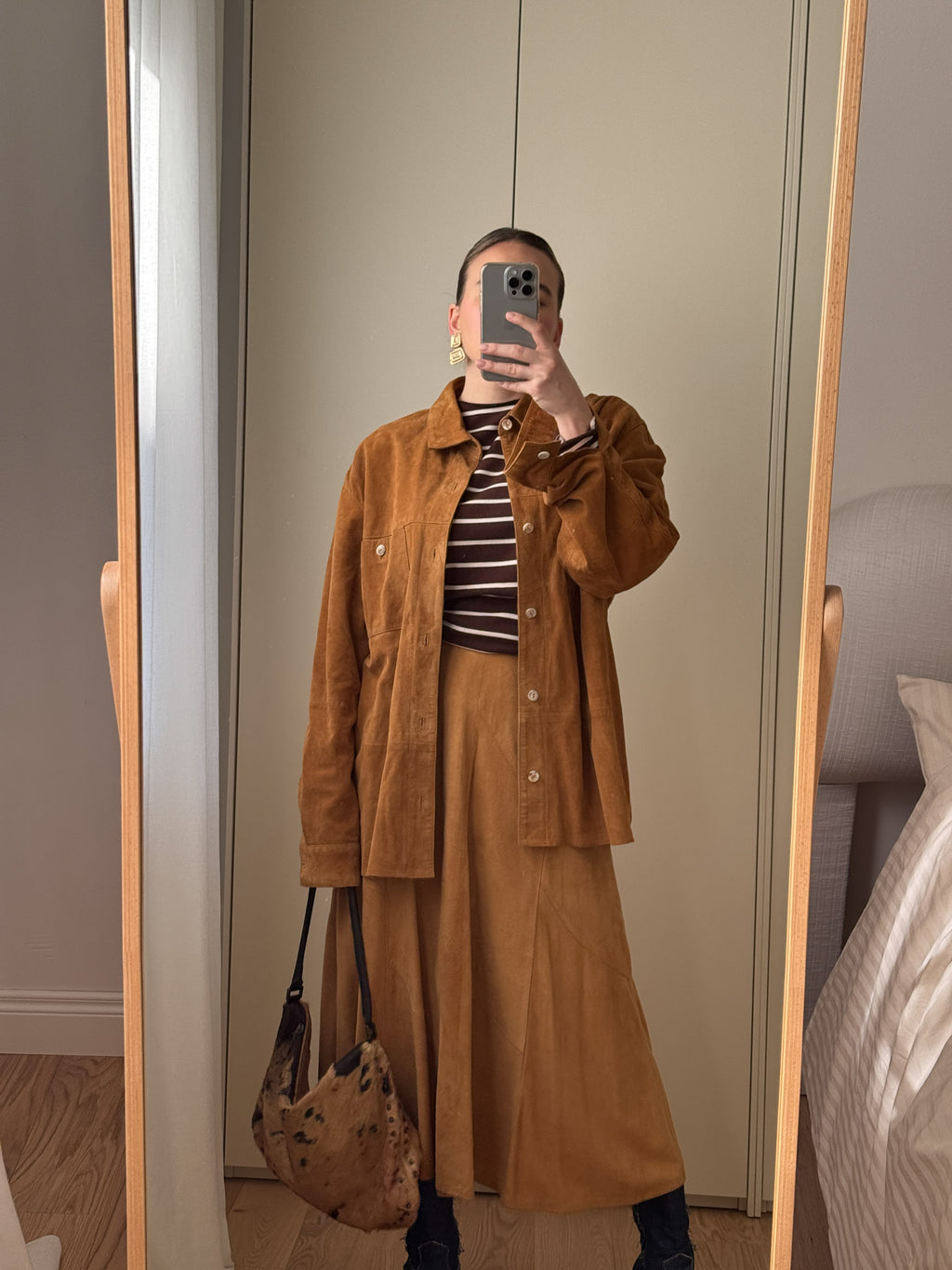 Real suede camel skirt