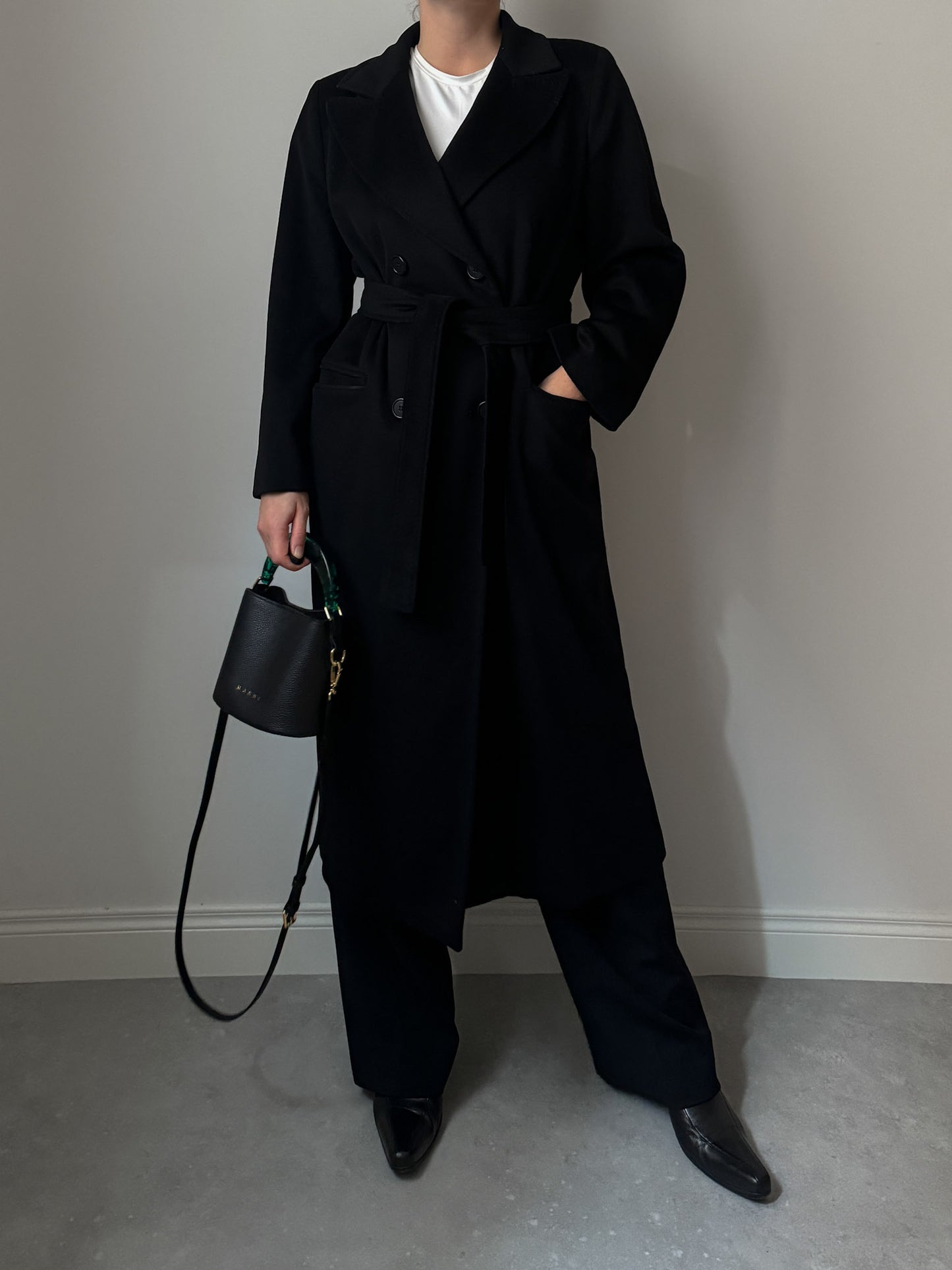 Pure wool black long coat