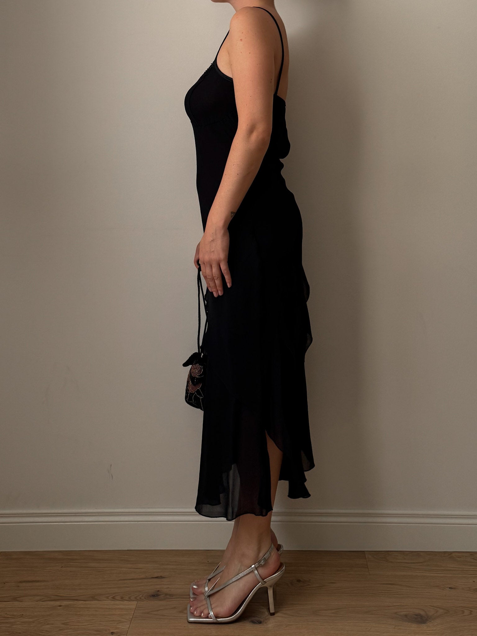 Viscose and sequin black dress
