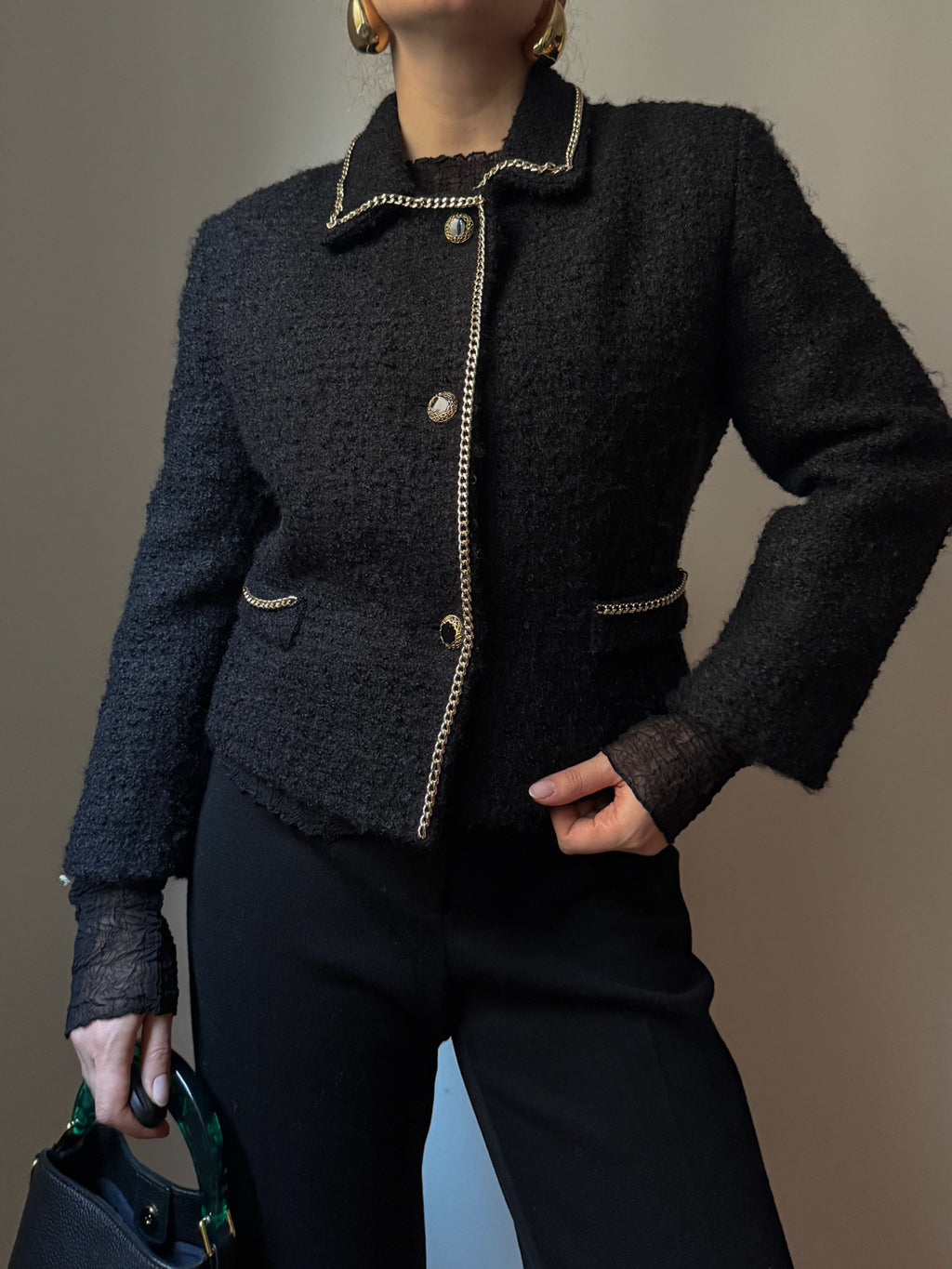 Pure wool bouclè black jacket