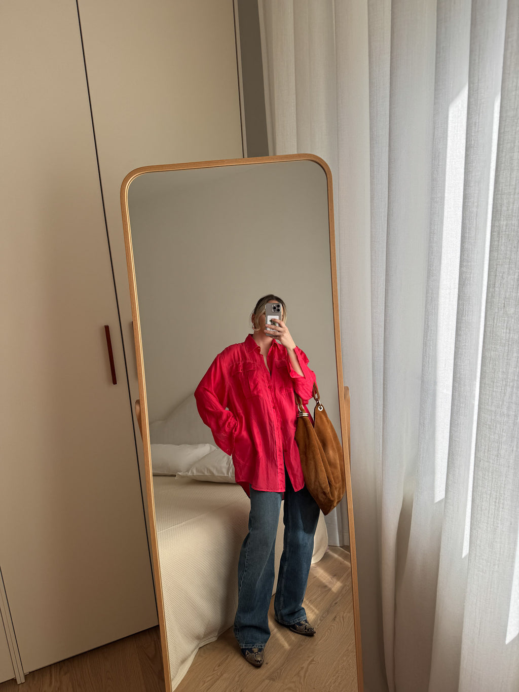 Pure silk strawberry maxi shirt