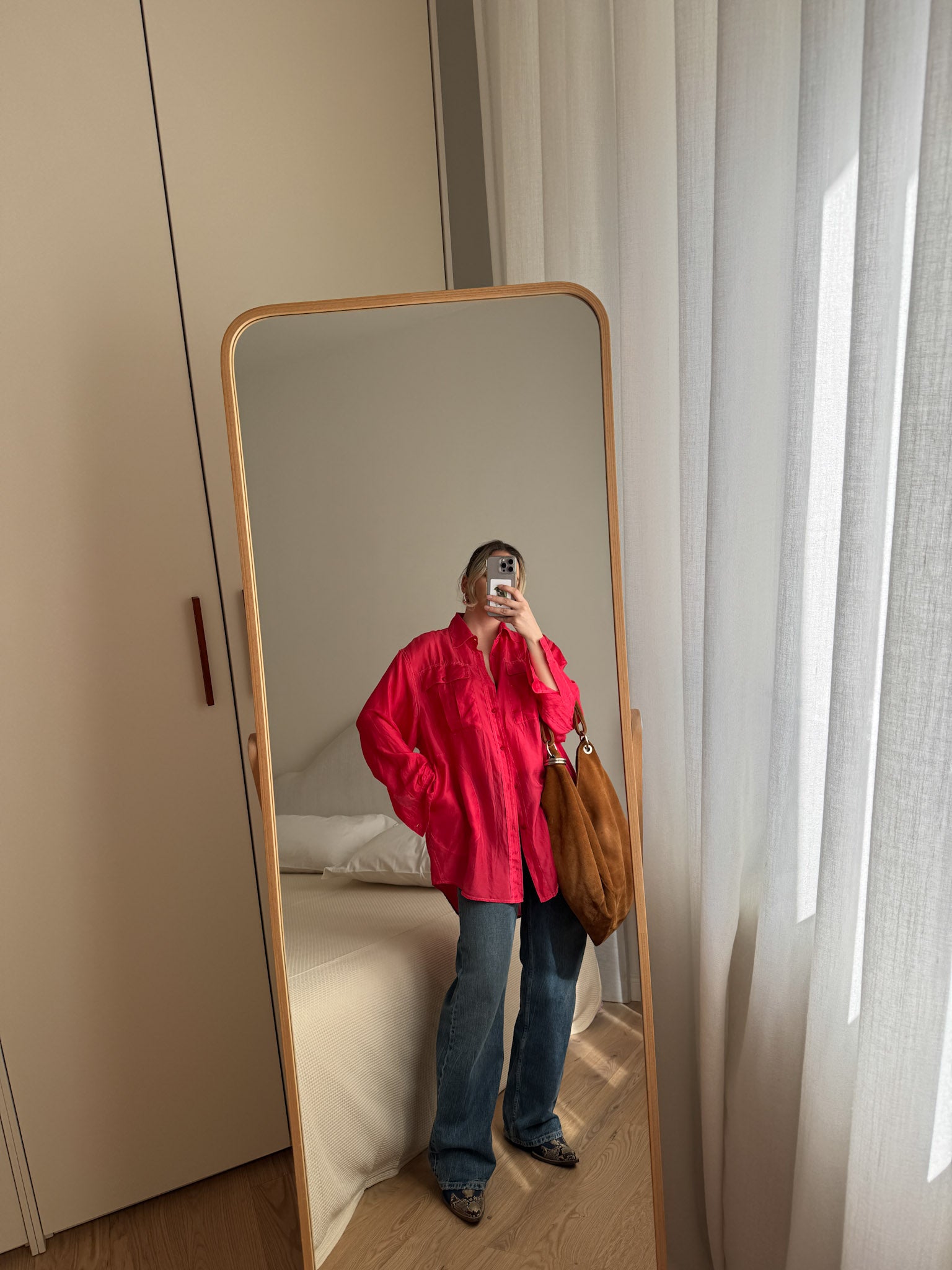 Pure silk strawberry maxi shirt