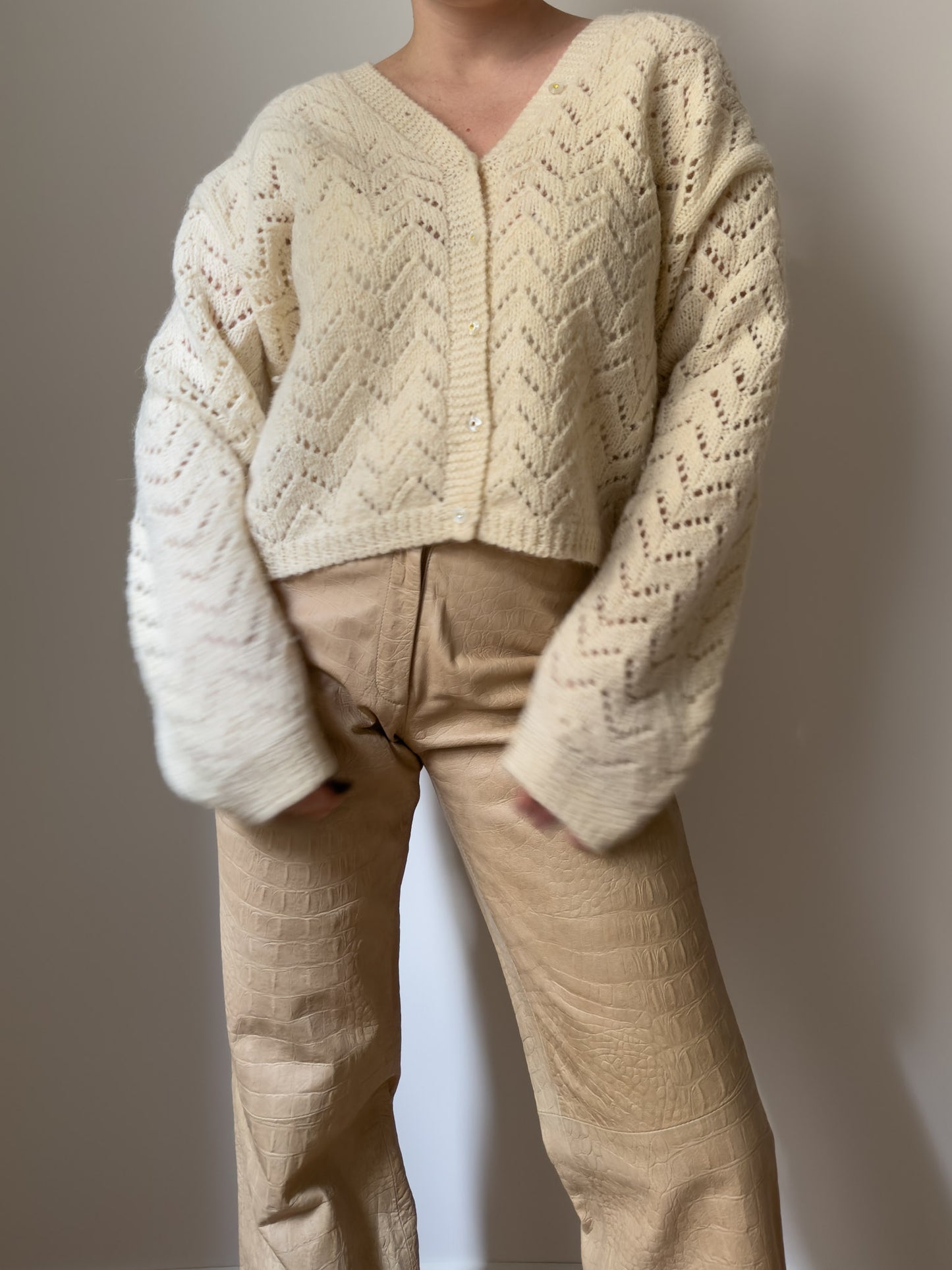 Pure wool embroidered ivory cardigan