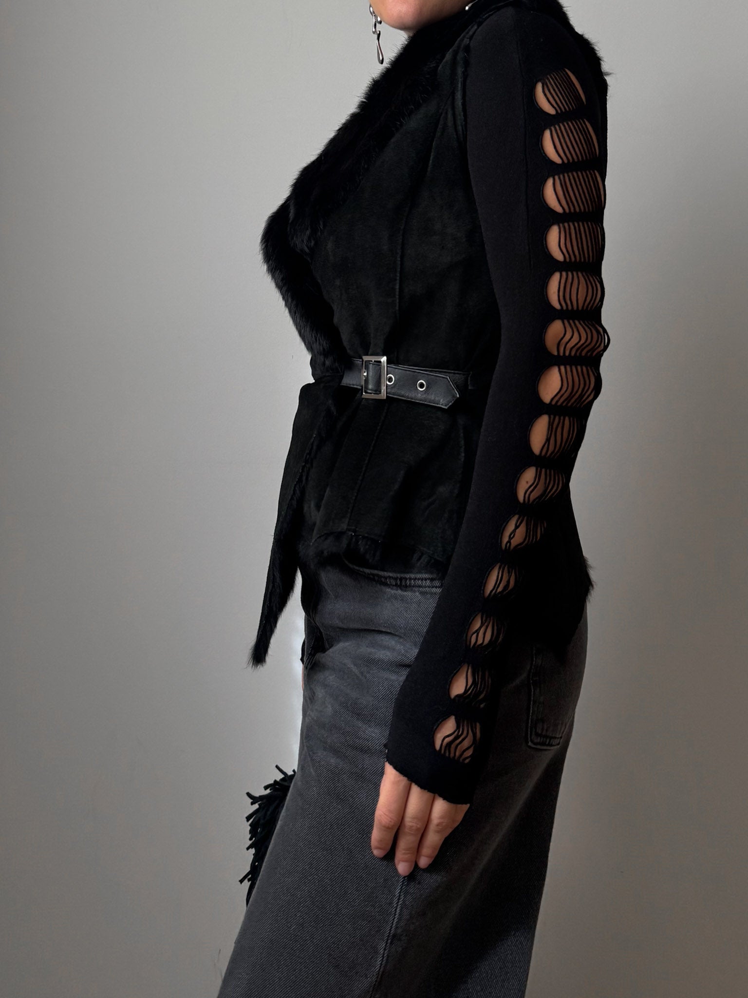 Real fur black vest