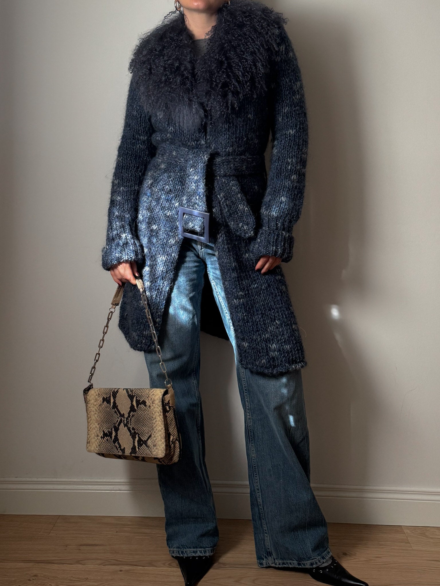 Wool, mohair and mongolian blue maxi cardigan