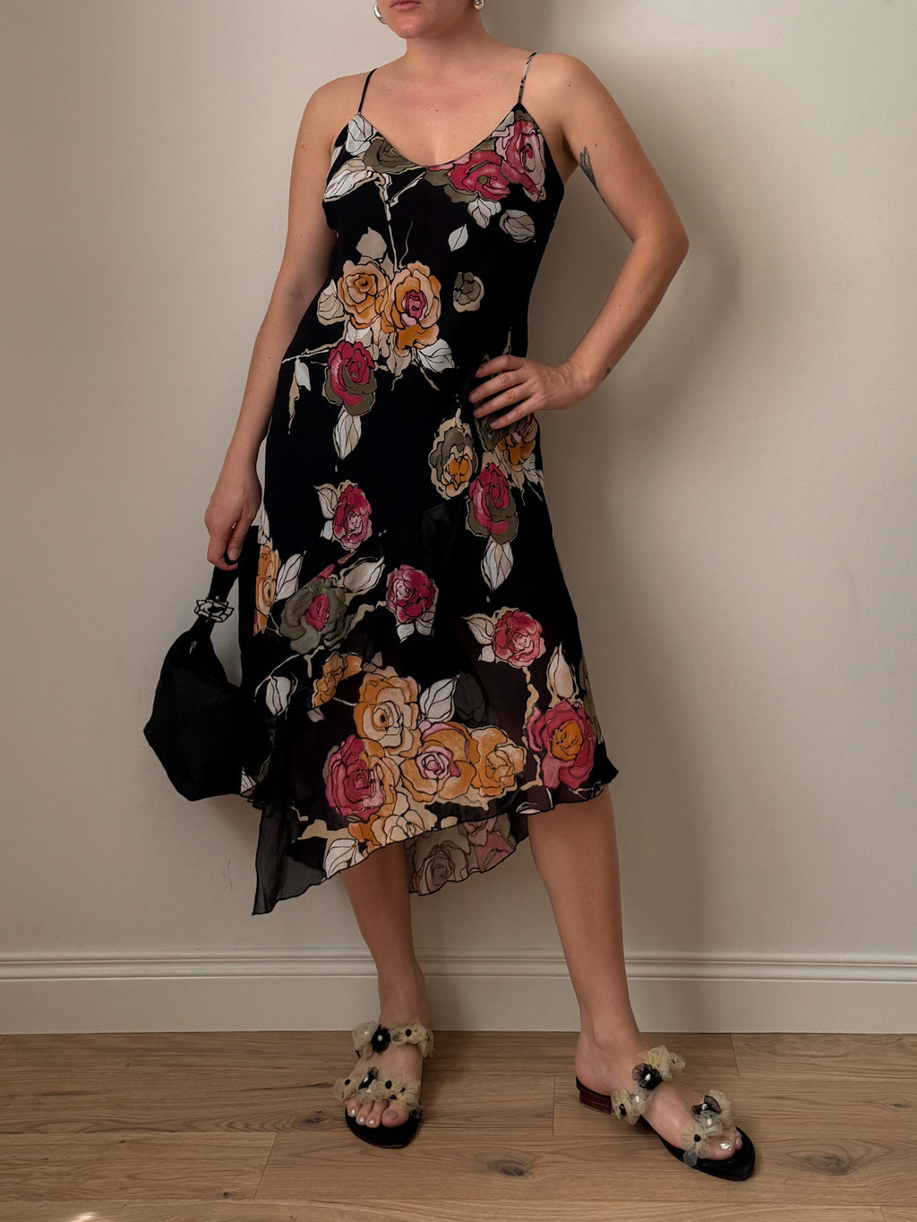 Viscose floral black dress