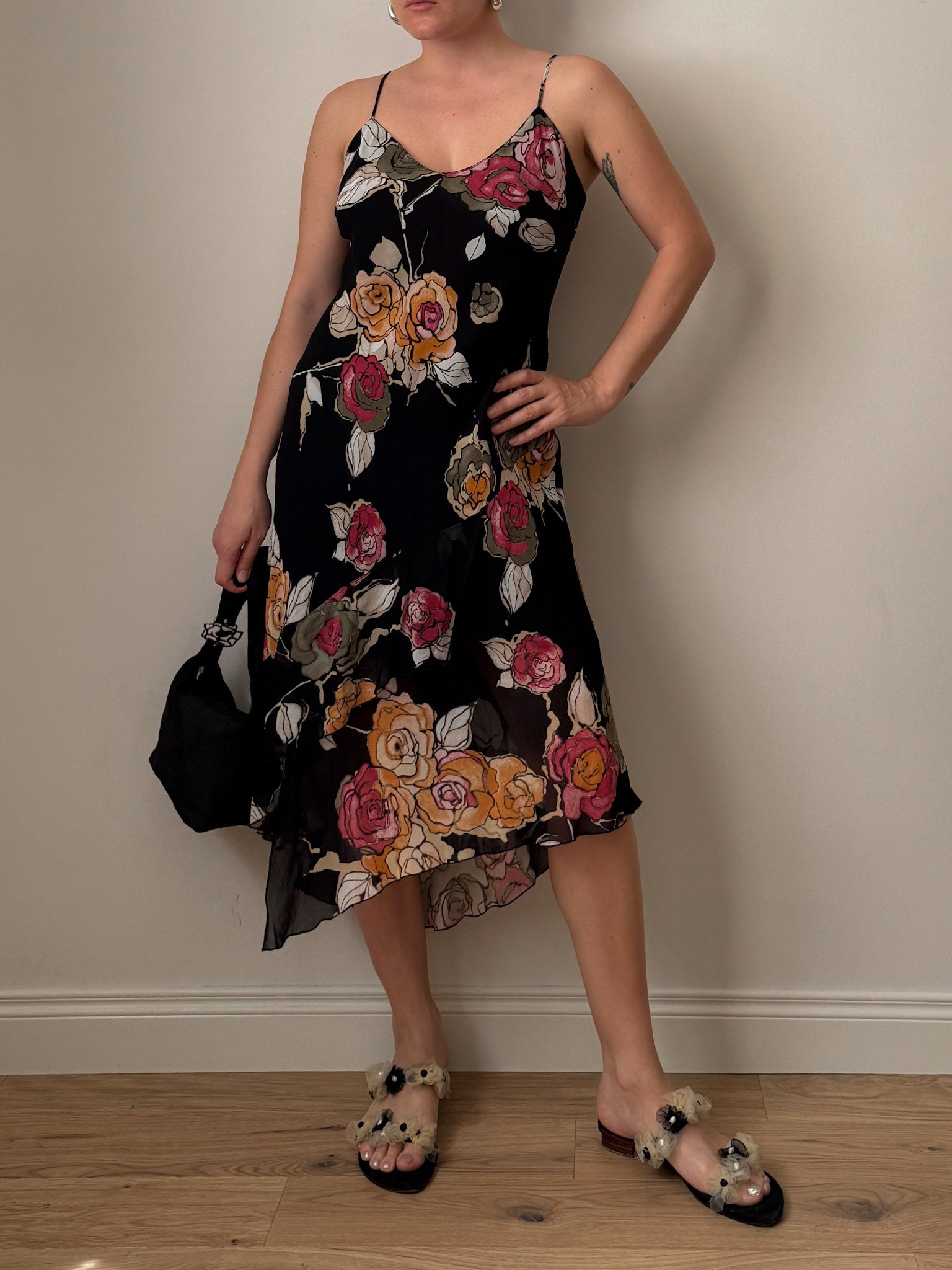 Viscose floral black dress