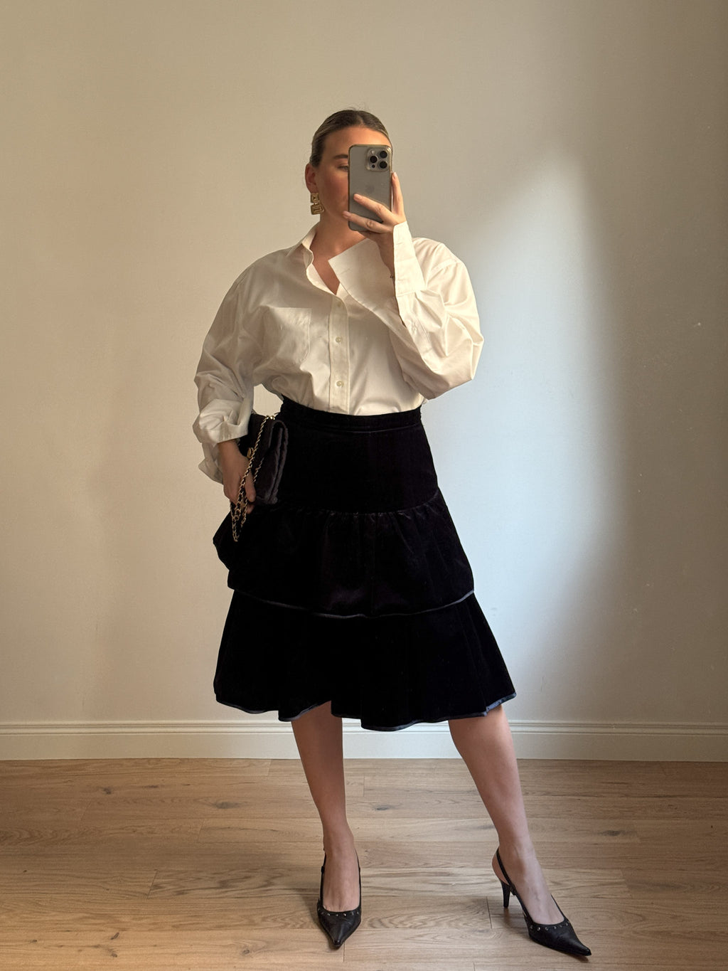 Cotton velvet blue skirt