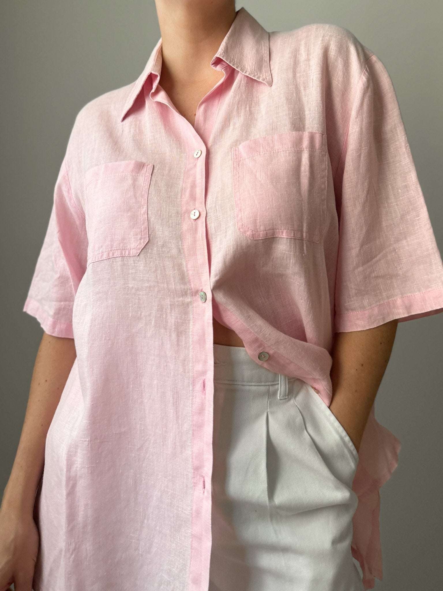 Pure linen pink shirt