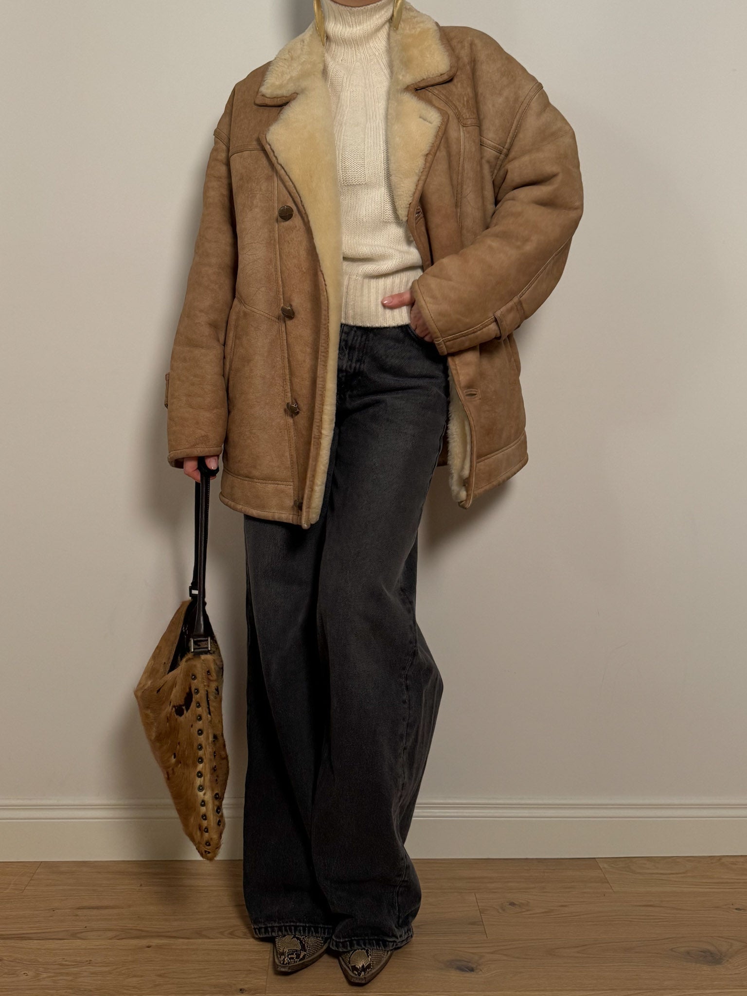 Real shearling distressed jacket