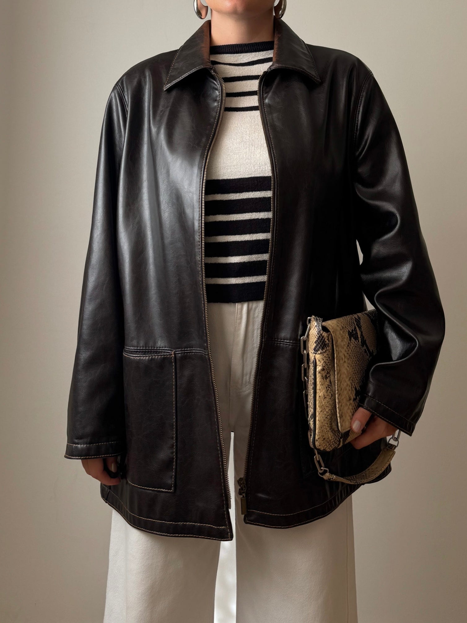 Faux leather distressed jacket