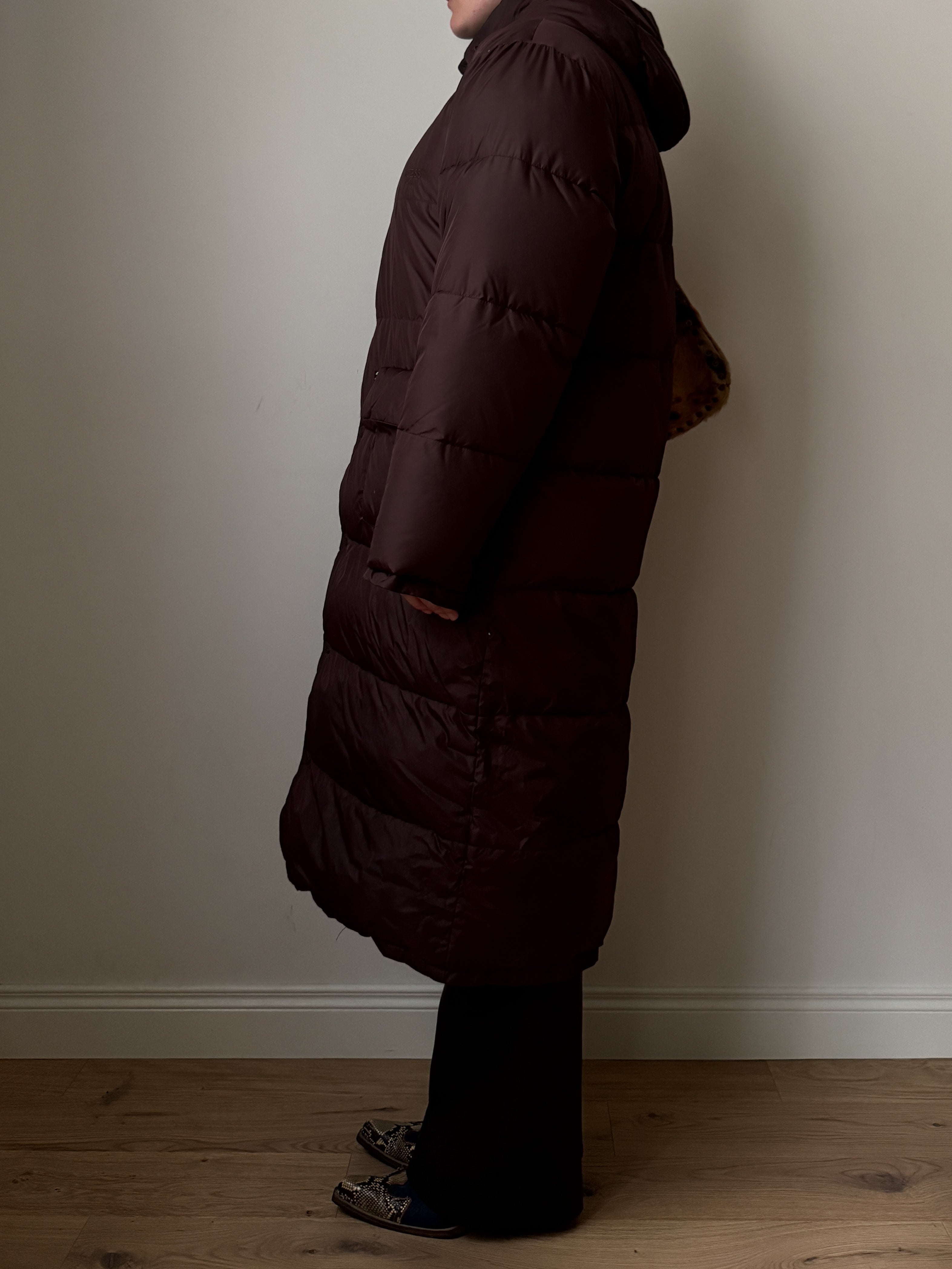 Guess real down brown long puffer