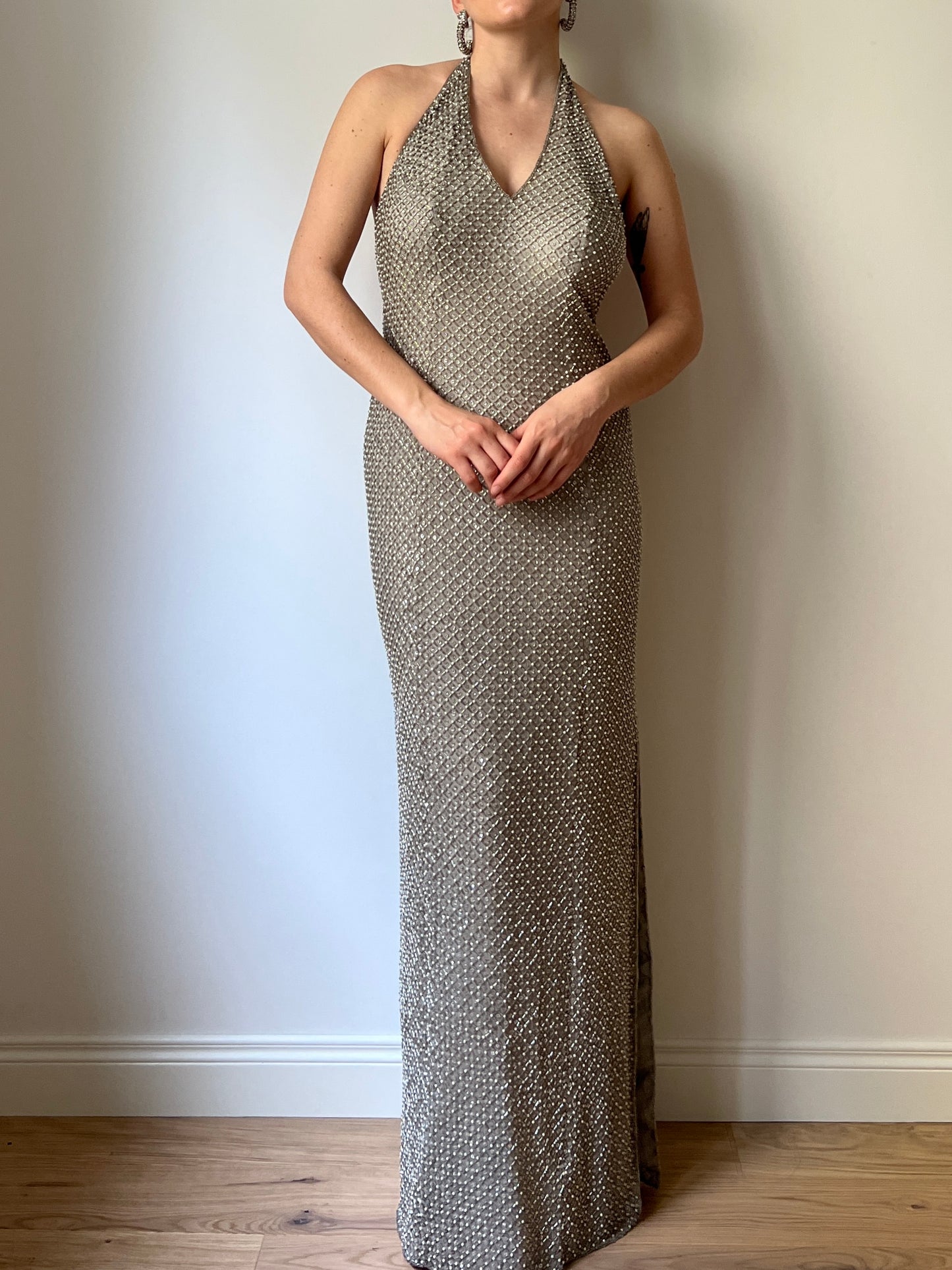 Tailored silver long dress