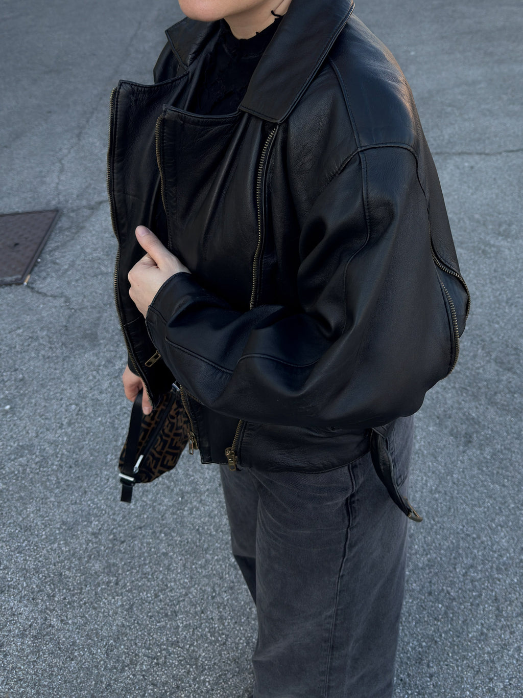 Genuin leather black bomber