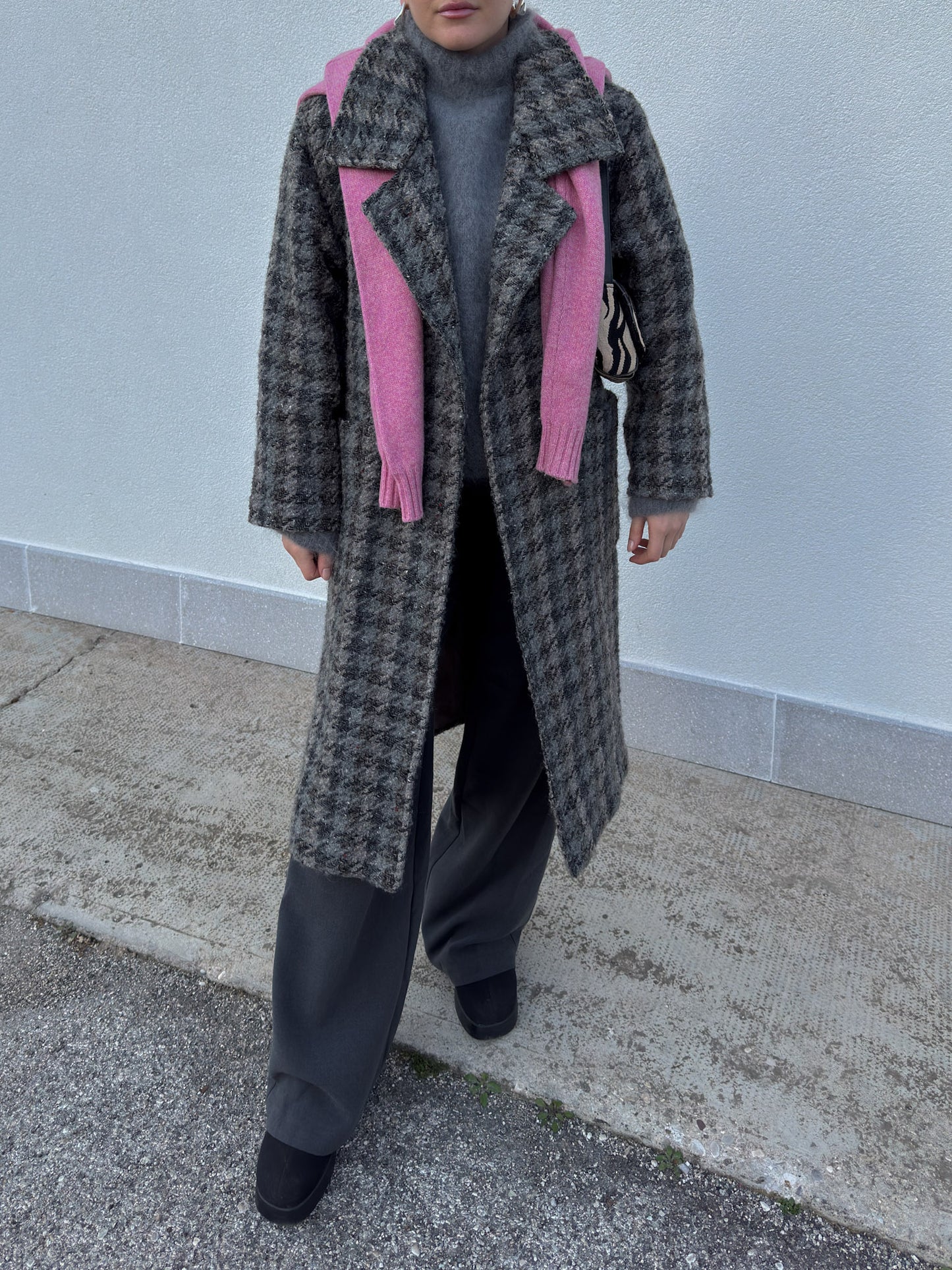Pure wool check grey coat