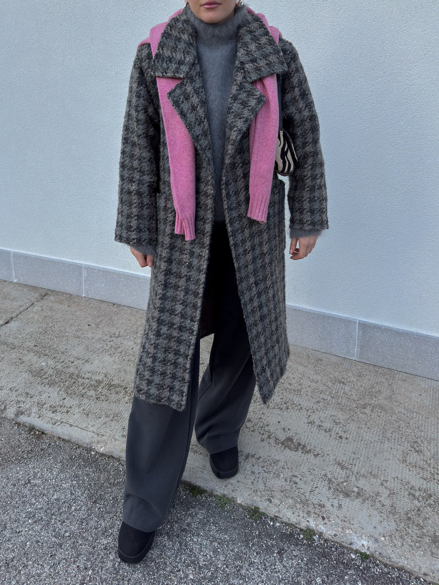 Pure wool check grey coat