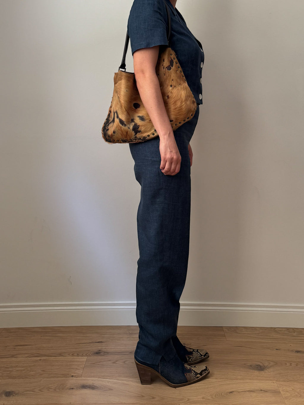 Pure linen blue denim suit