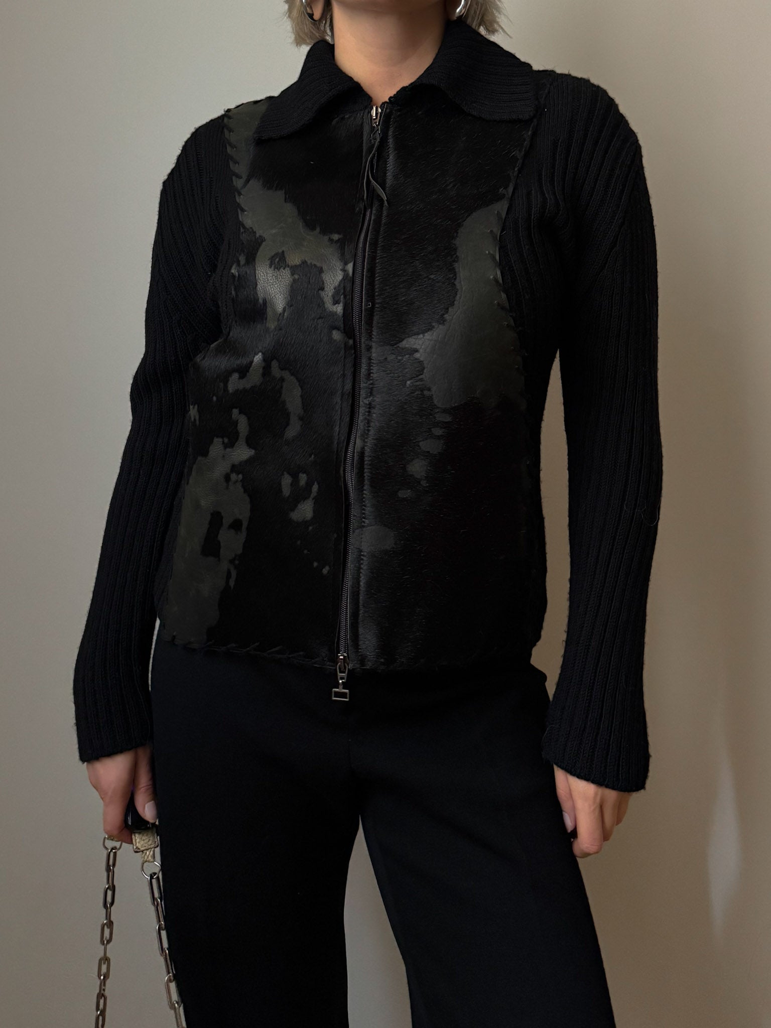 Merino wool and ponyskin cardigan