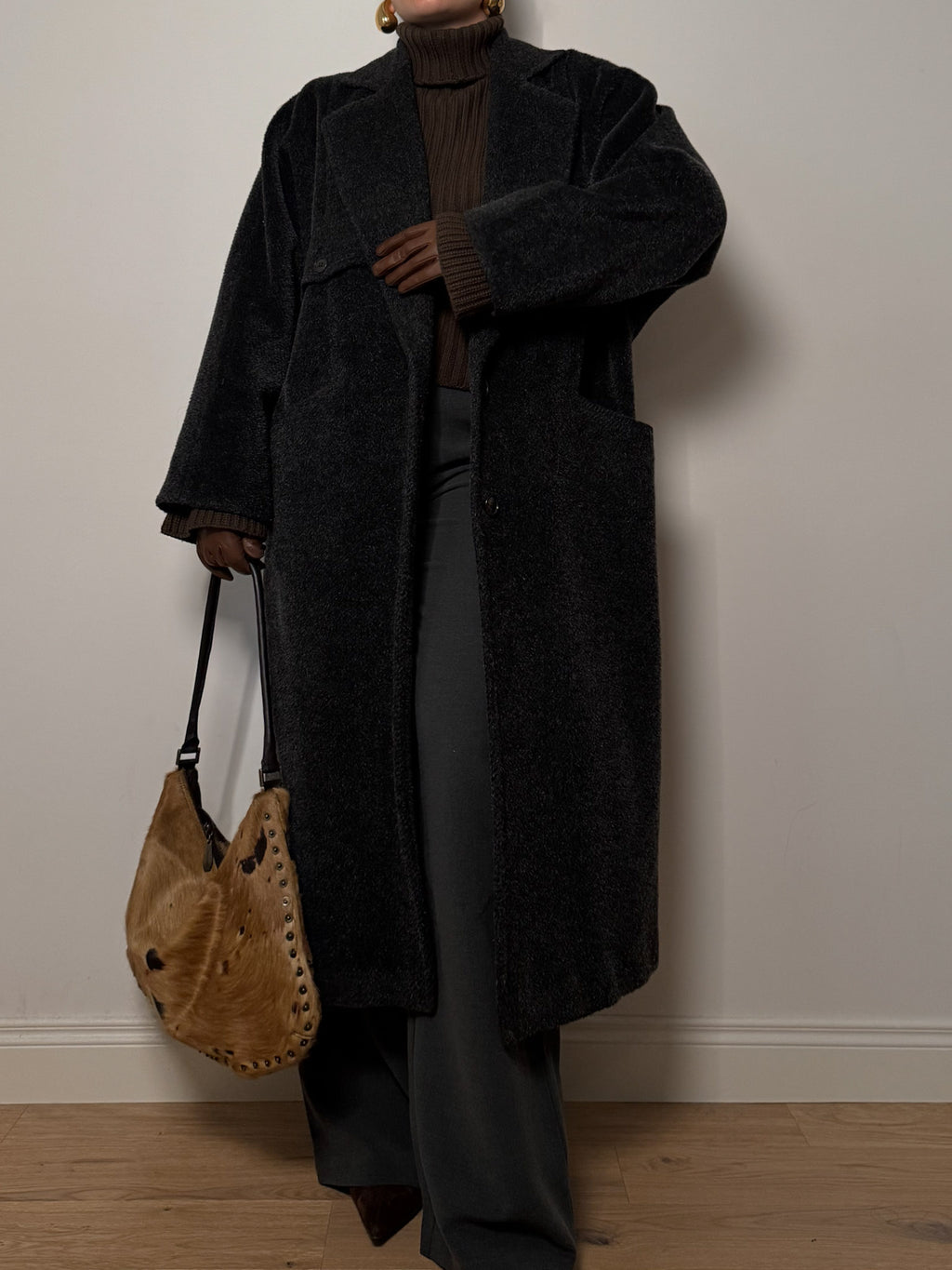 Sportmax lama and wool anthracite coat