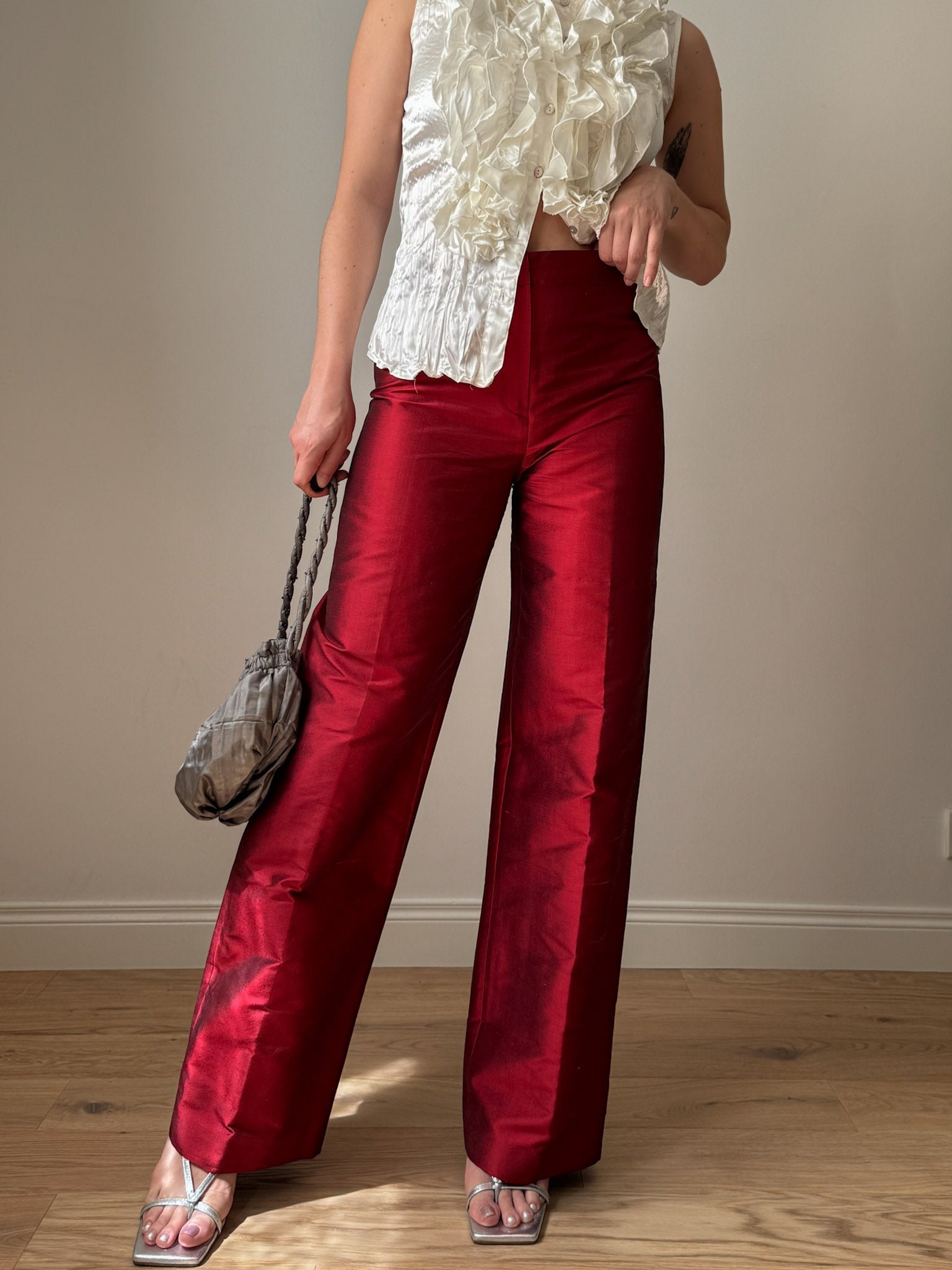 Pure silk red pants
