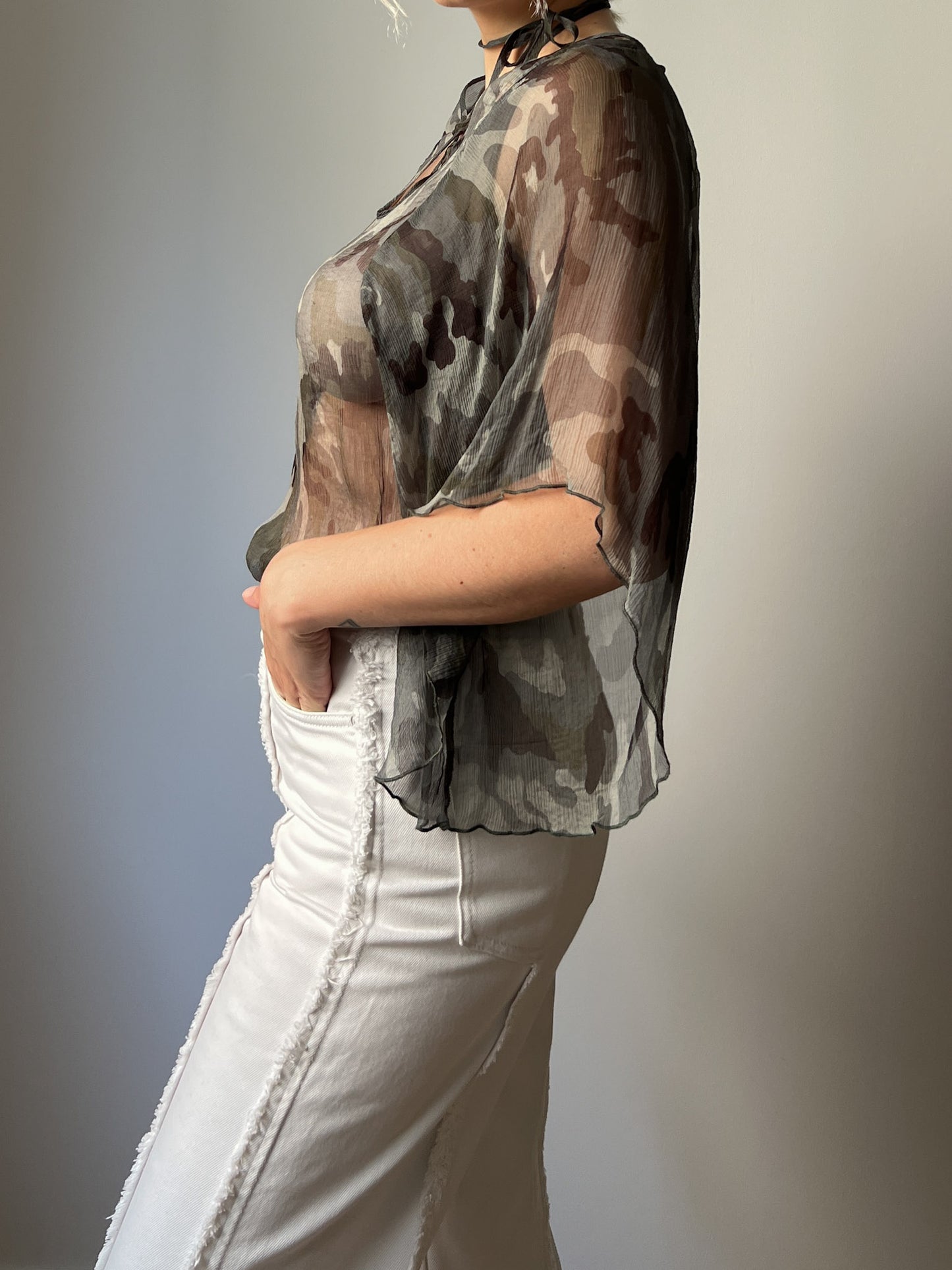 Pure silk camo blouse