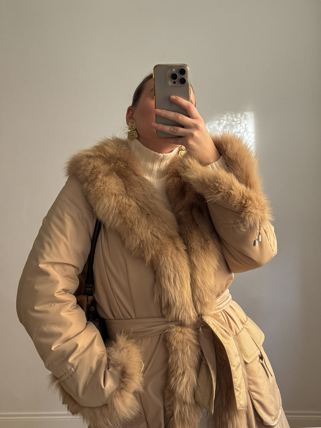 Padded coat with real fur details