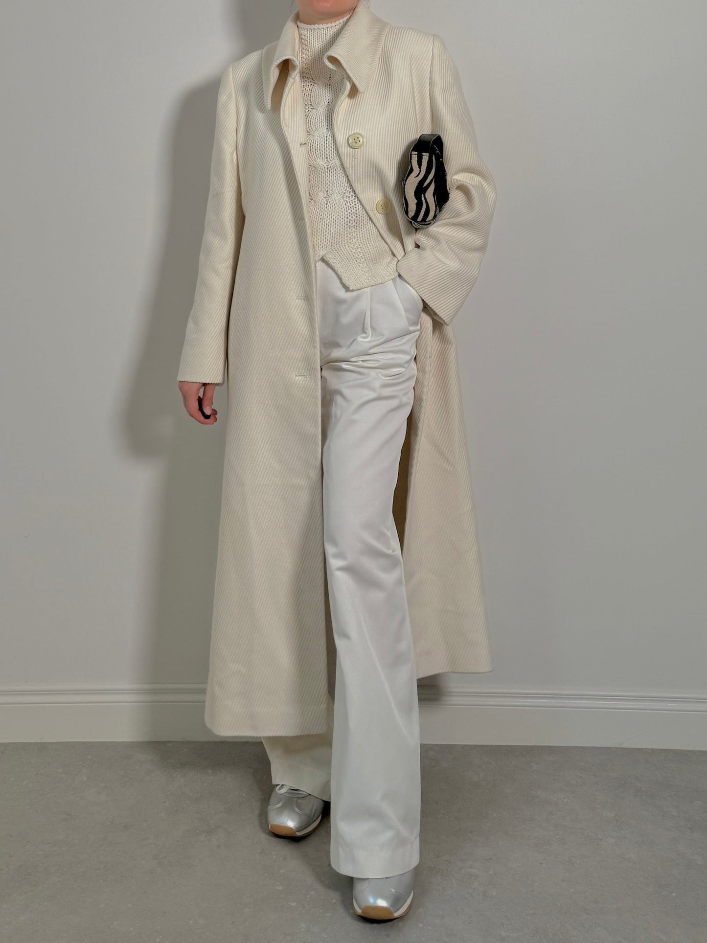 Cotton and virgin wool ivory coat