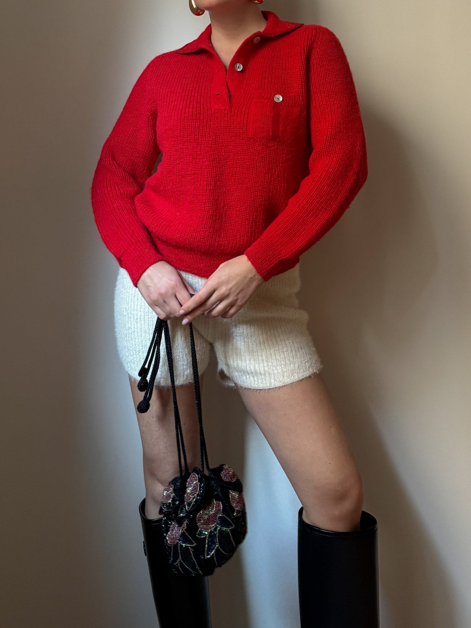 Pure wool red polo pull