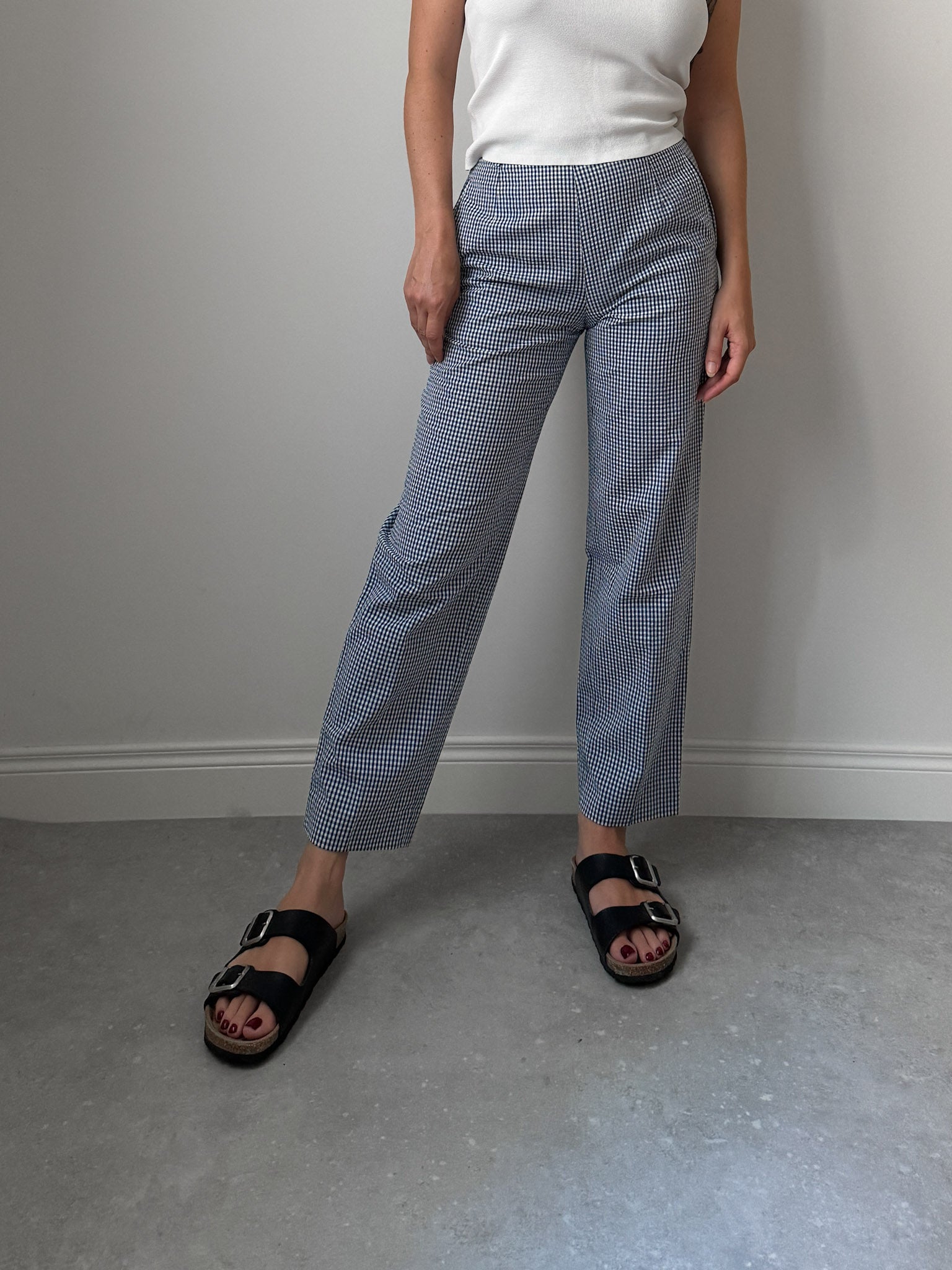 Cotton blue and white vichy pants