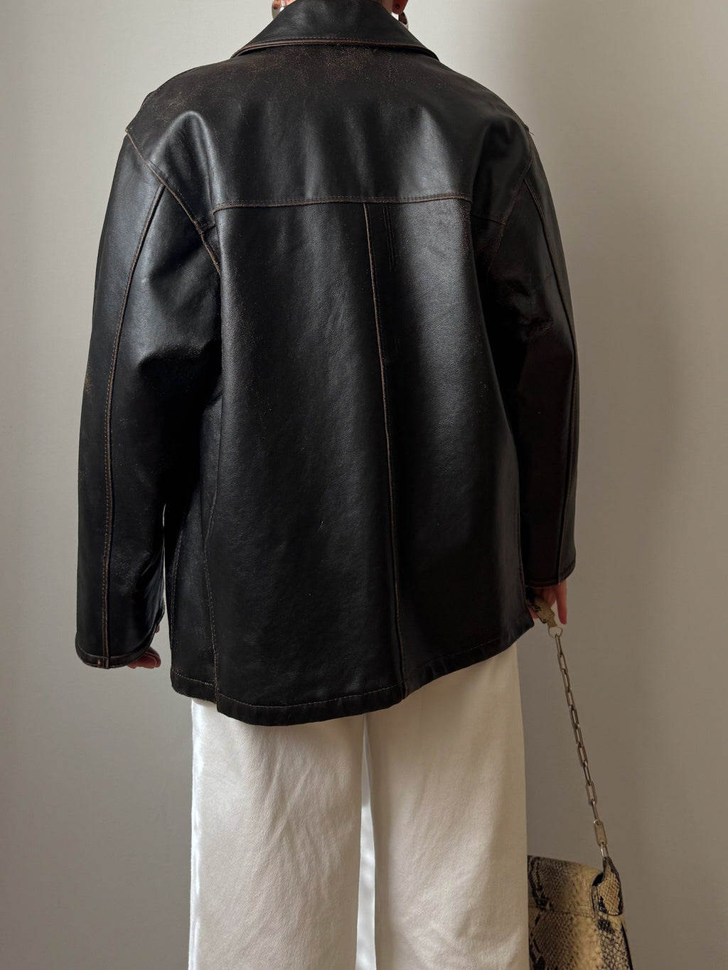 Real leather distressed jacket
