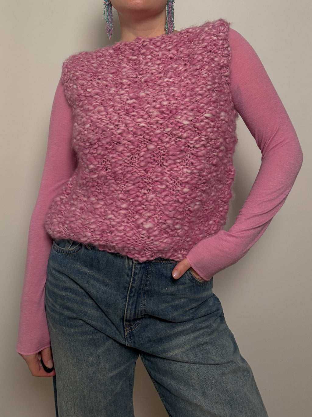 Pure wool embroidered pink top