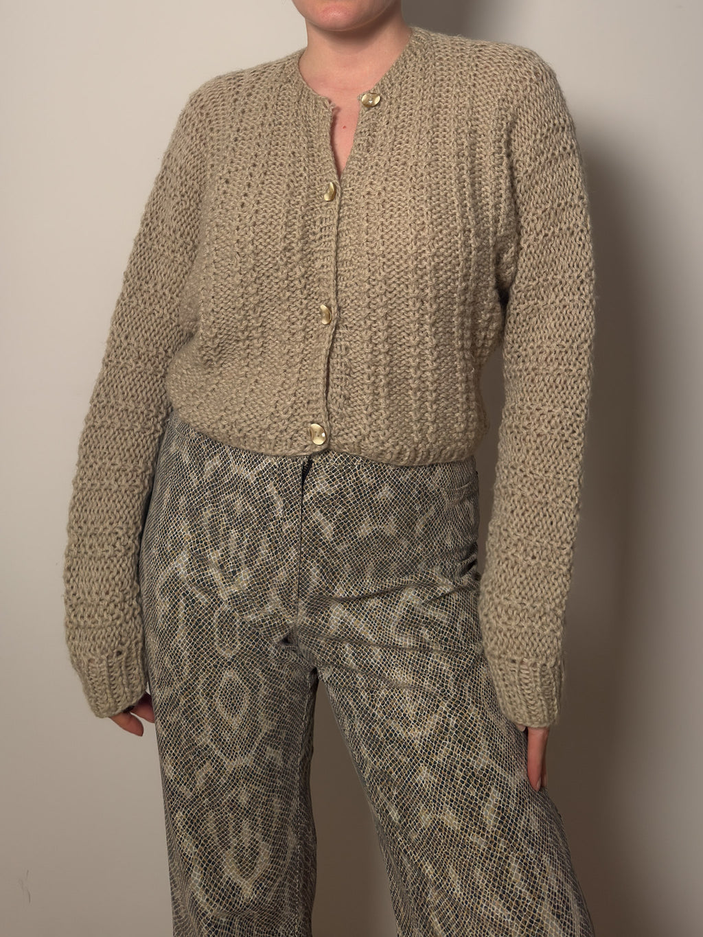 Pure wool handmade beige cardigan