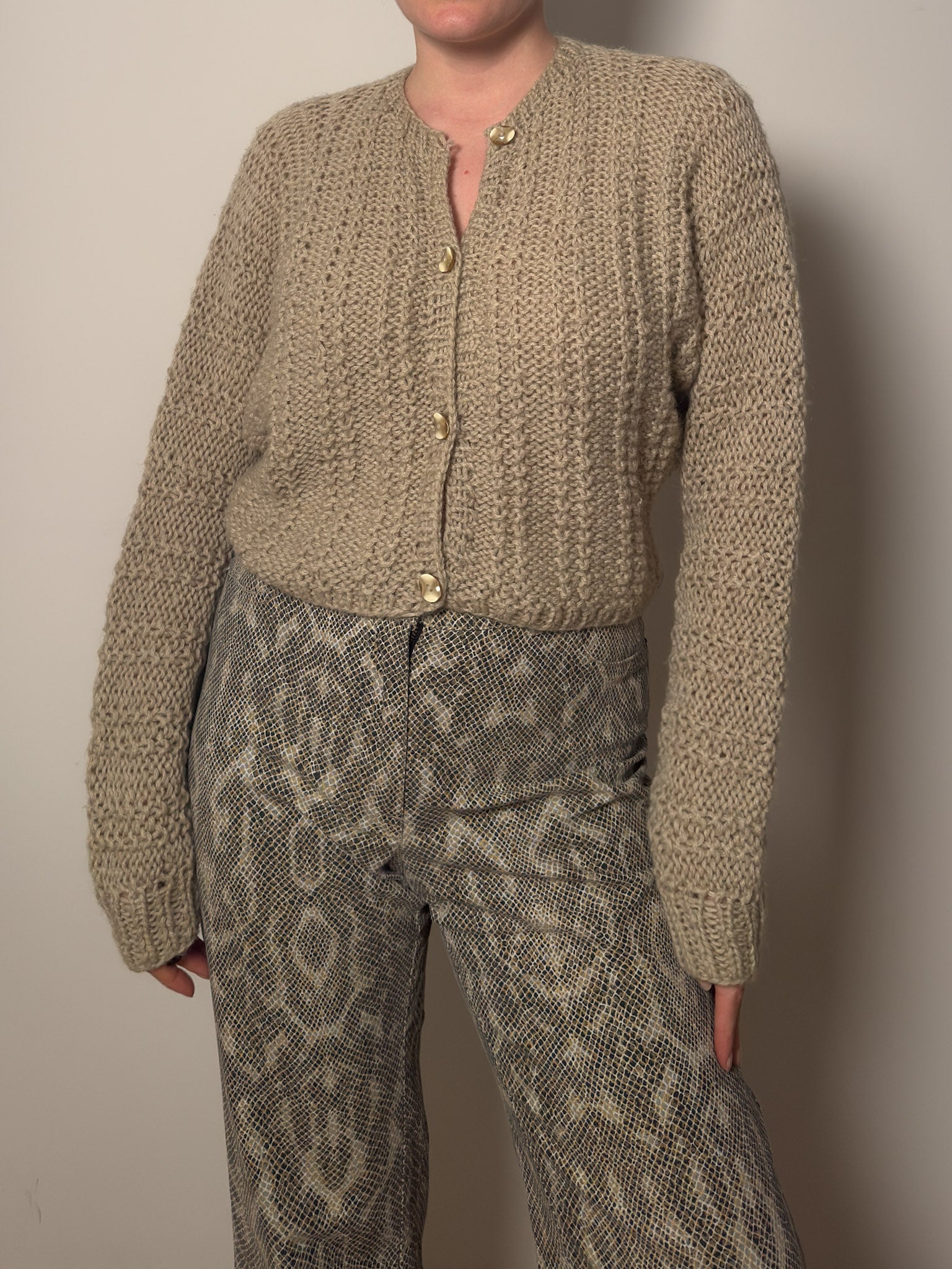 Pure wool handmade beige cardigan