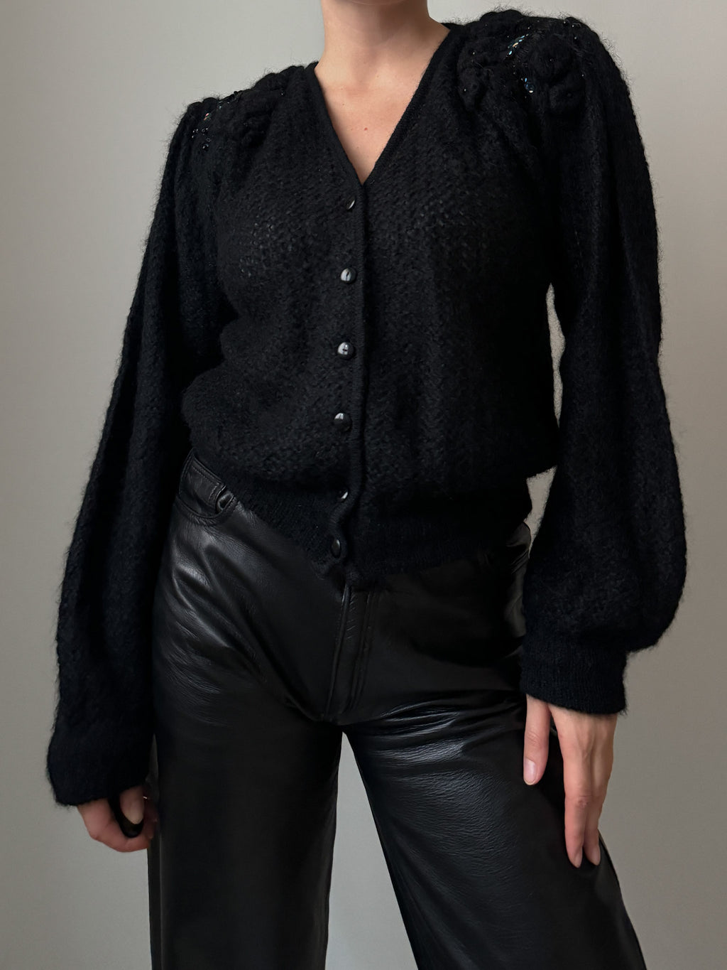Pure wool embroidered black cardigan