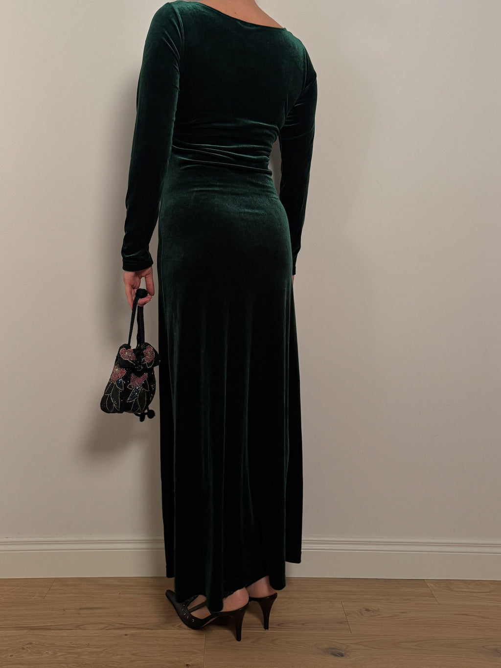 Velvet green long dress
