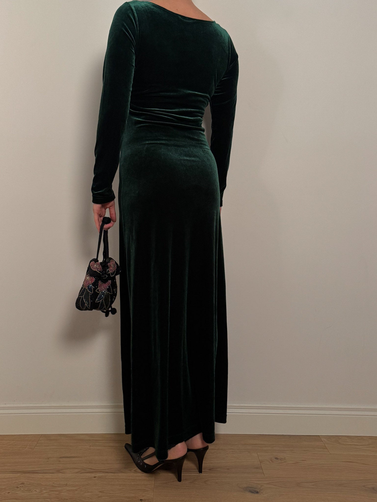 Velvet green long dress