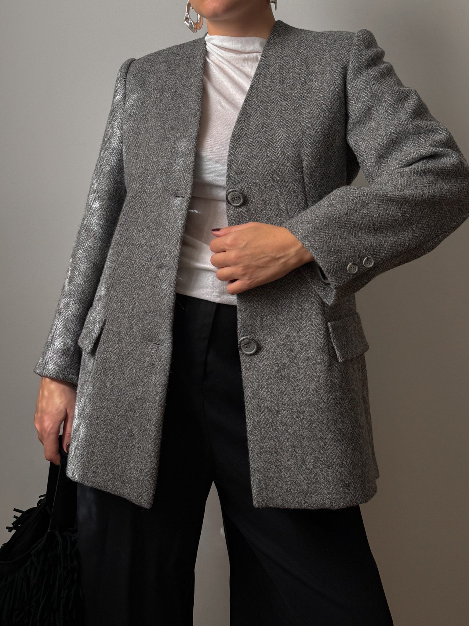 Pure wool herringbone grey blazer