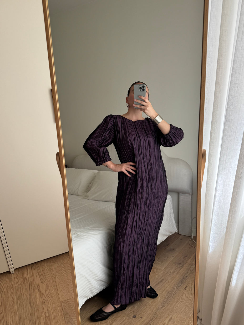 Pleated irregular purple dress